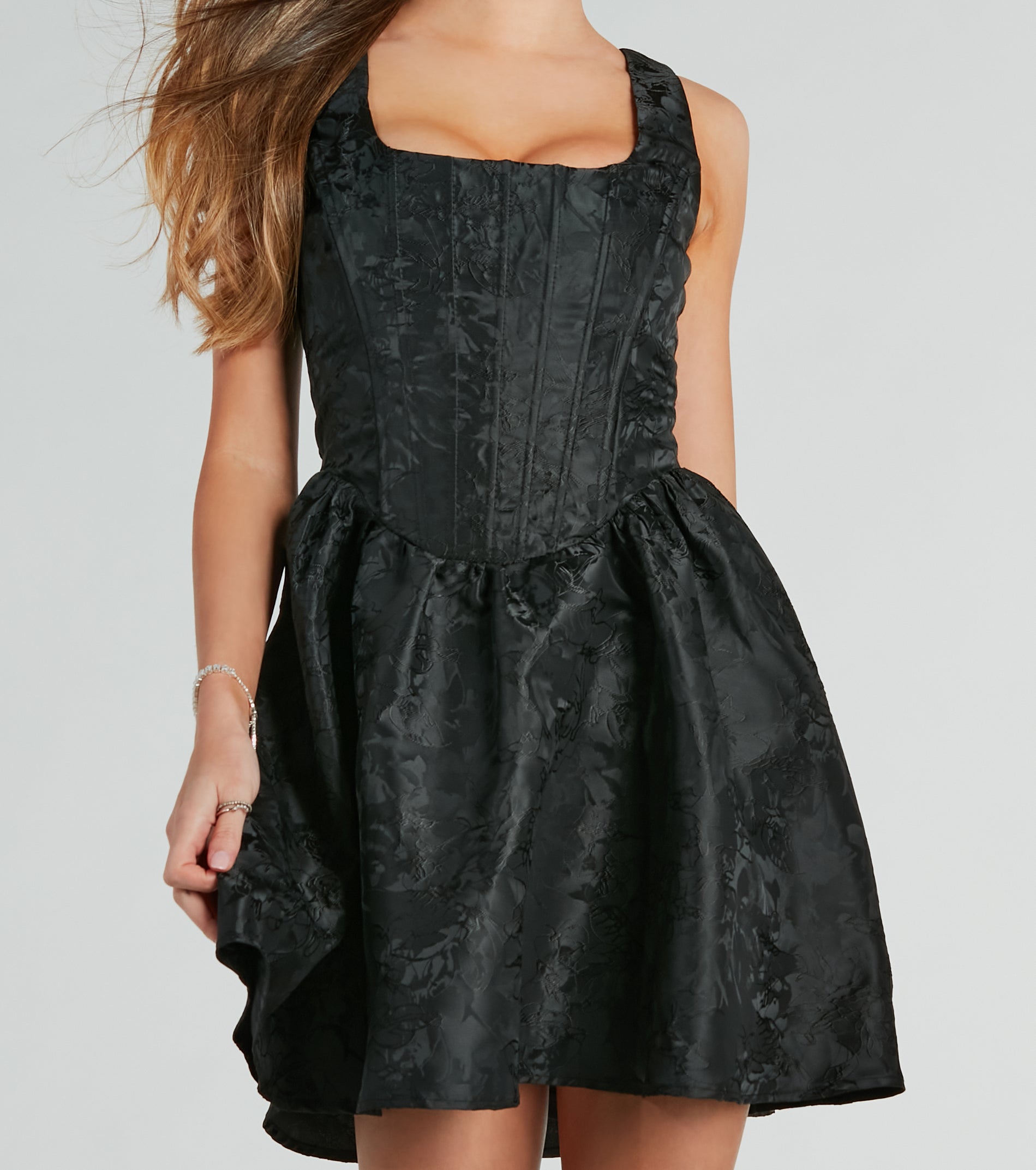 Revel In Wonder Jacquard Corset Skater Dress - Image 3