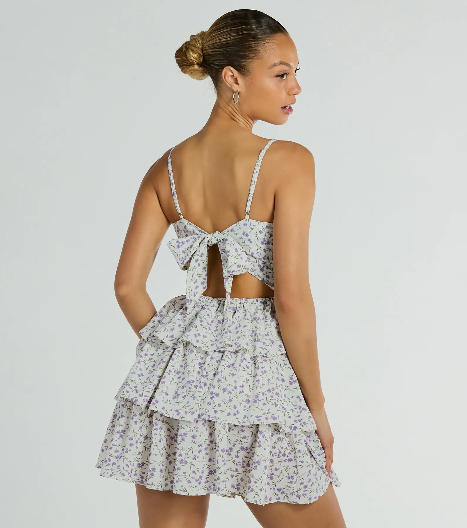 Subtle Charm V-Neck Ruffled Floral Skater Dress - Image 2