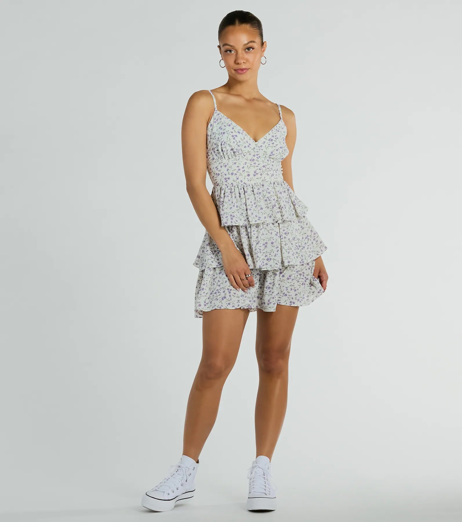 Subtle Charm V-Neck Ruffled Floral Skater Dress - Image 3