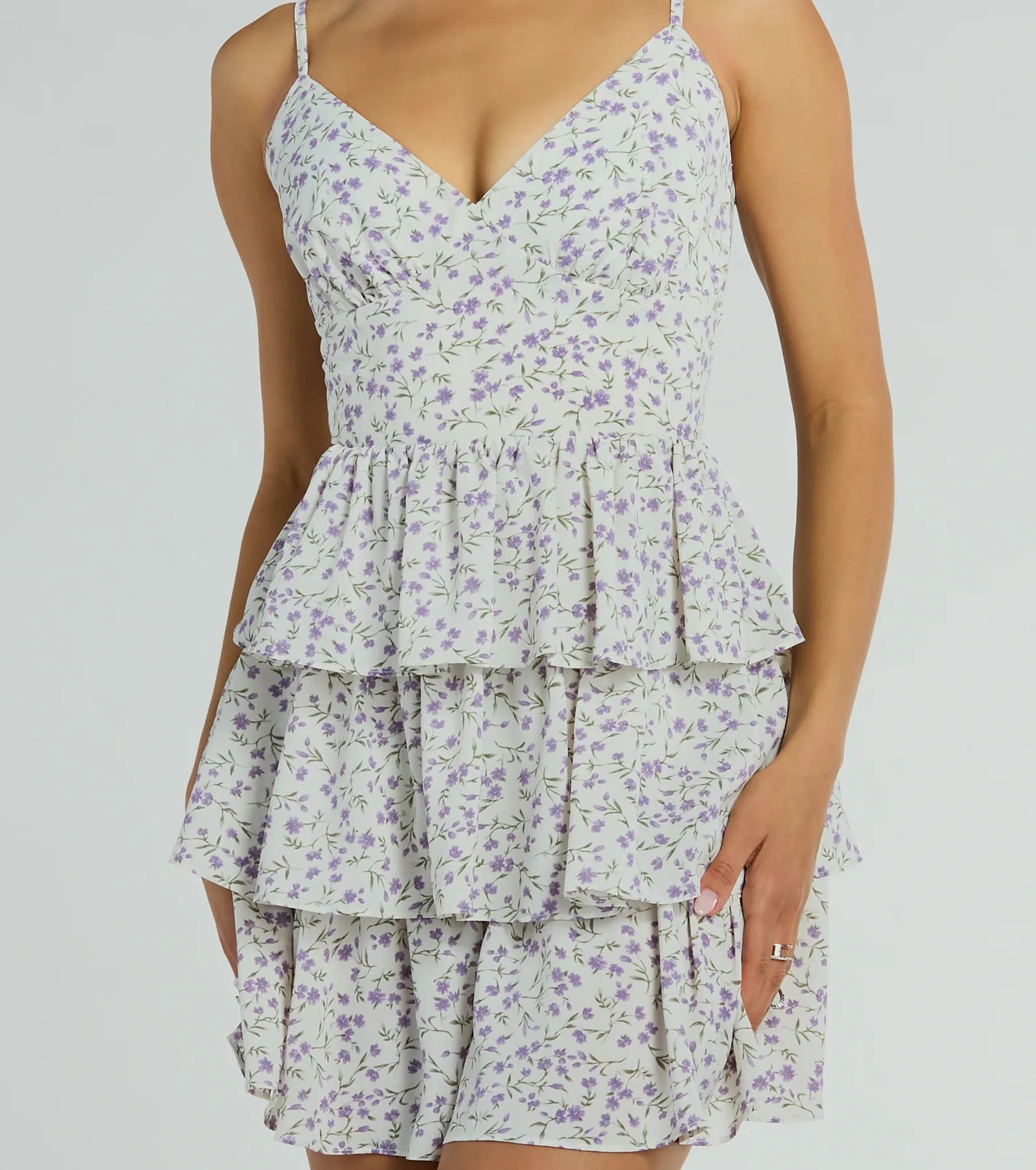 Subtle Charm V-Neck Ruffled Floral Skater Dress - Image 4