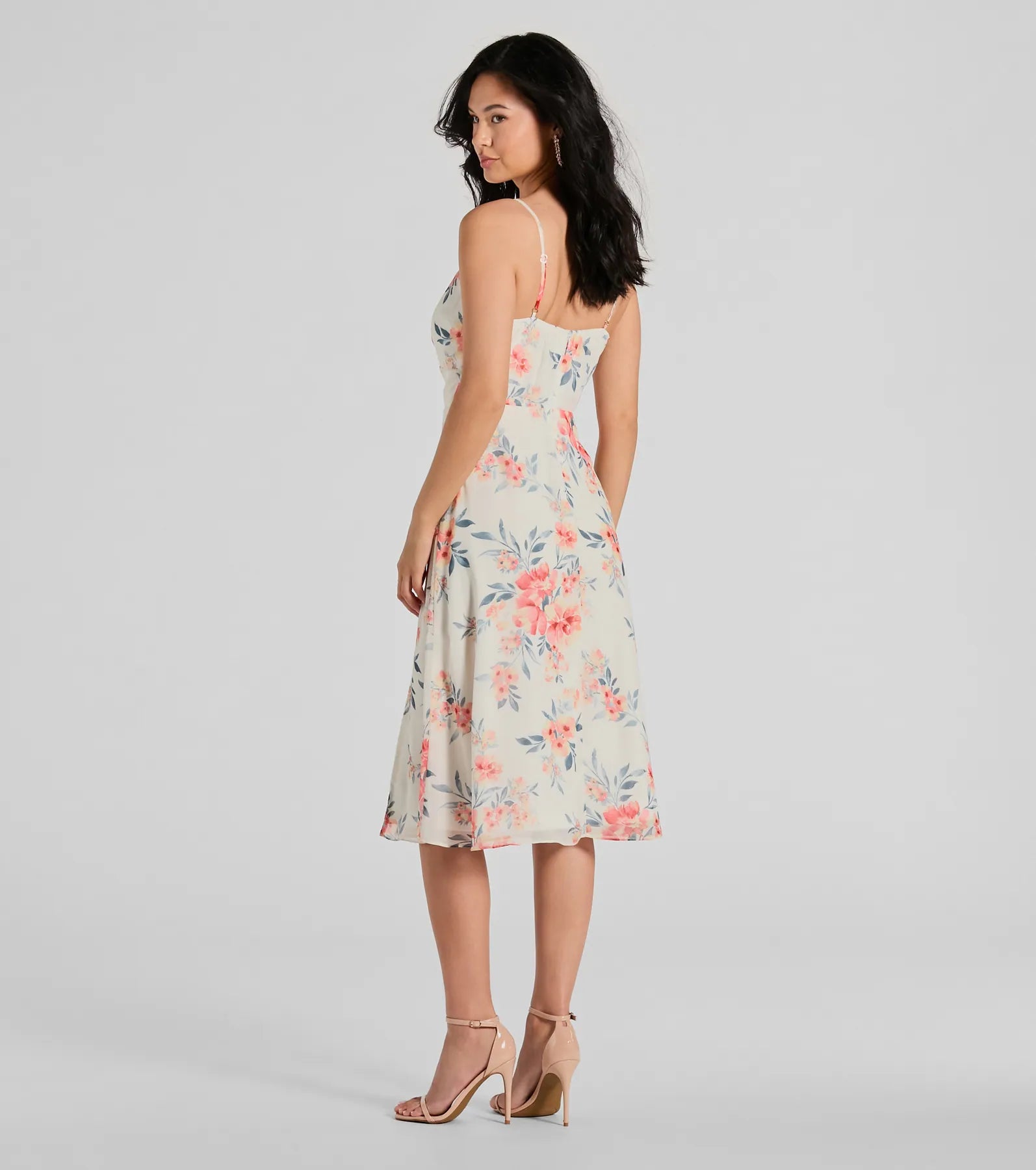 Floral Energy Sleeveless A-Line Chiffon Midi Dress - Image 2