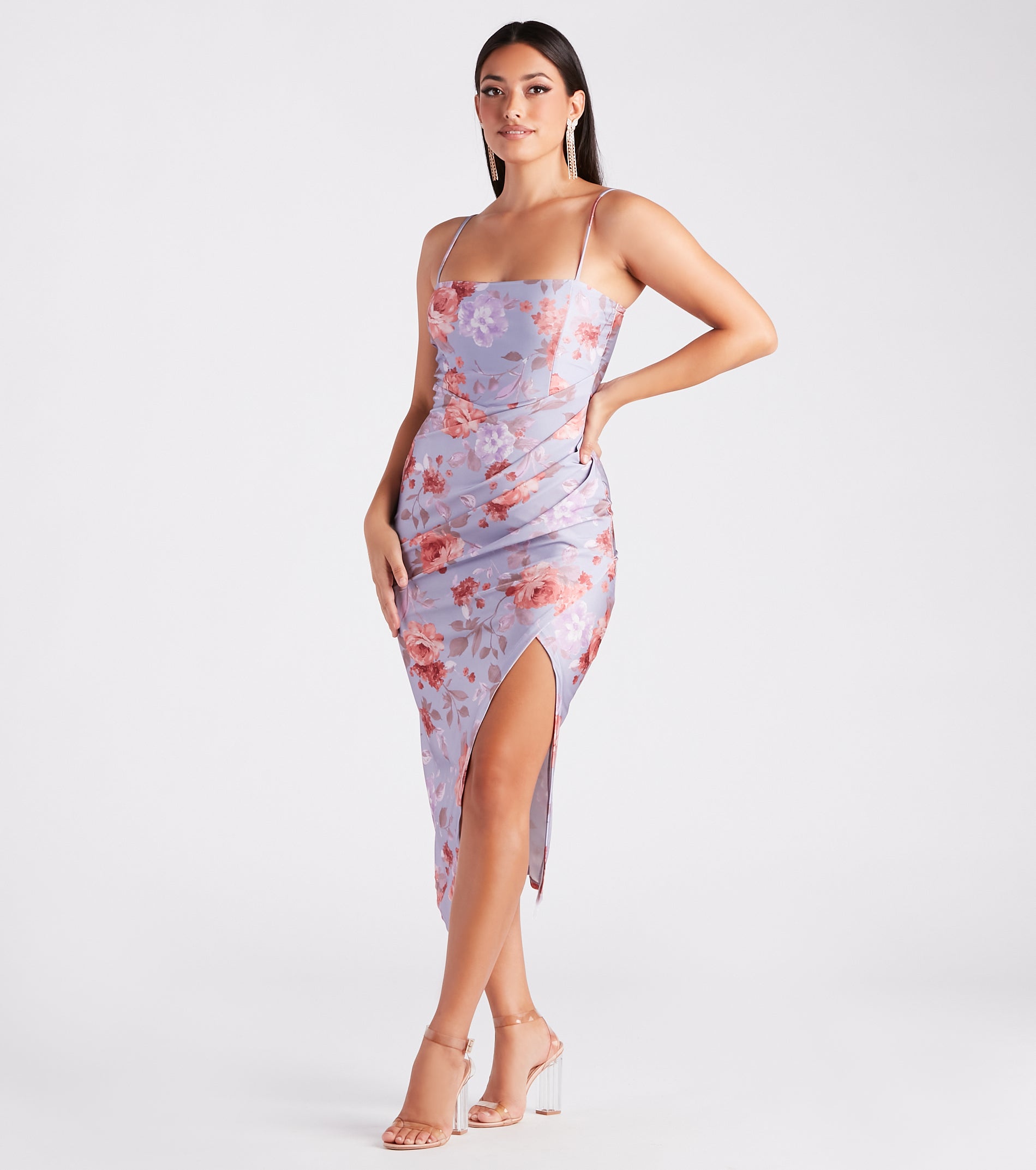 Made You Wink Floral Satin Midi Dress - Image 3