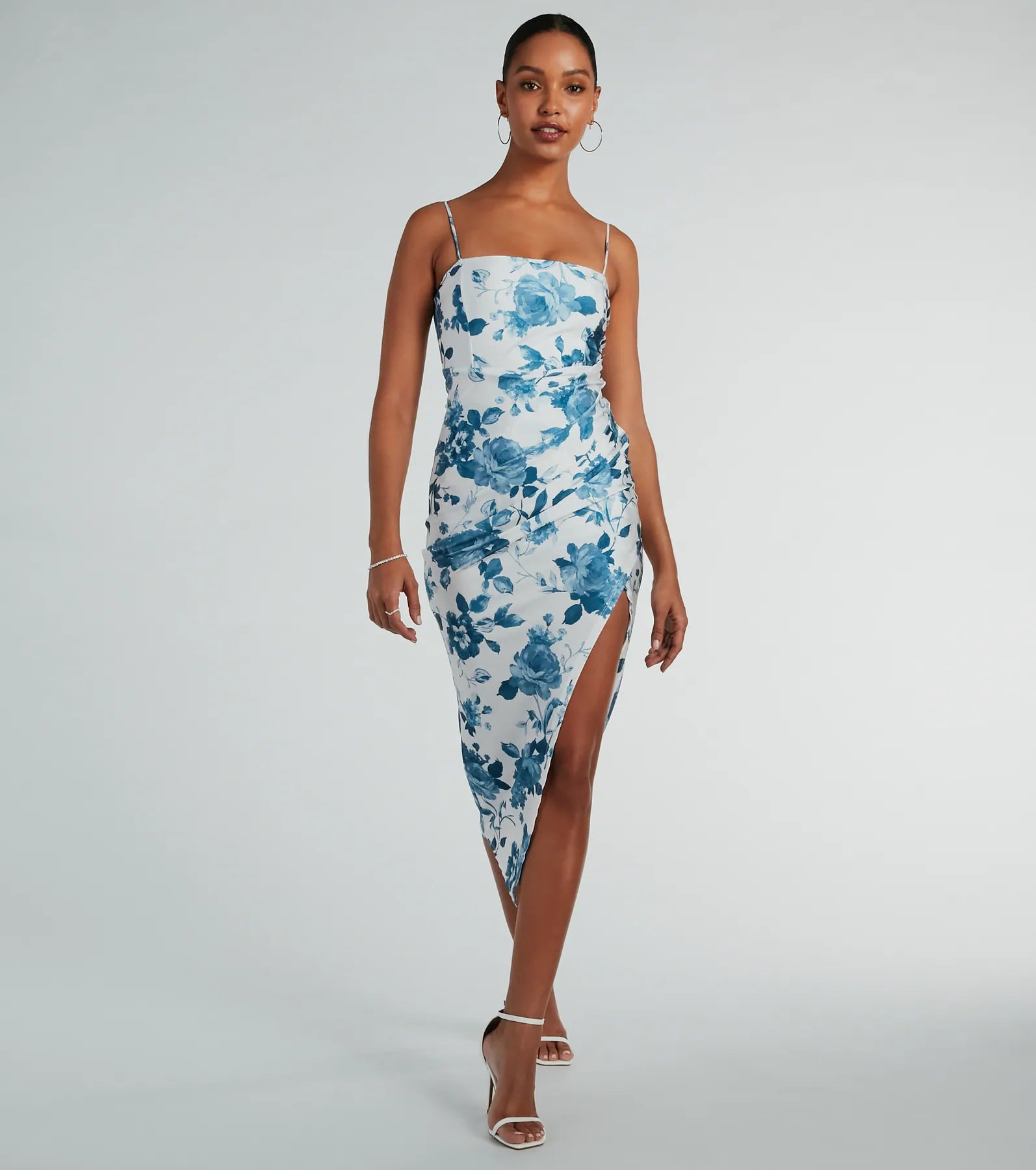 Made You Wink Floral Satin Midi Dress - Image 5