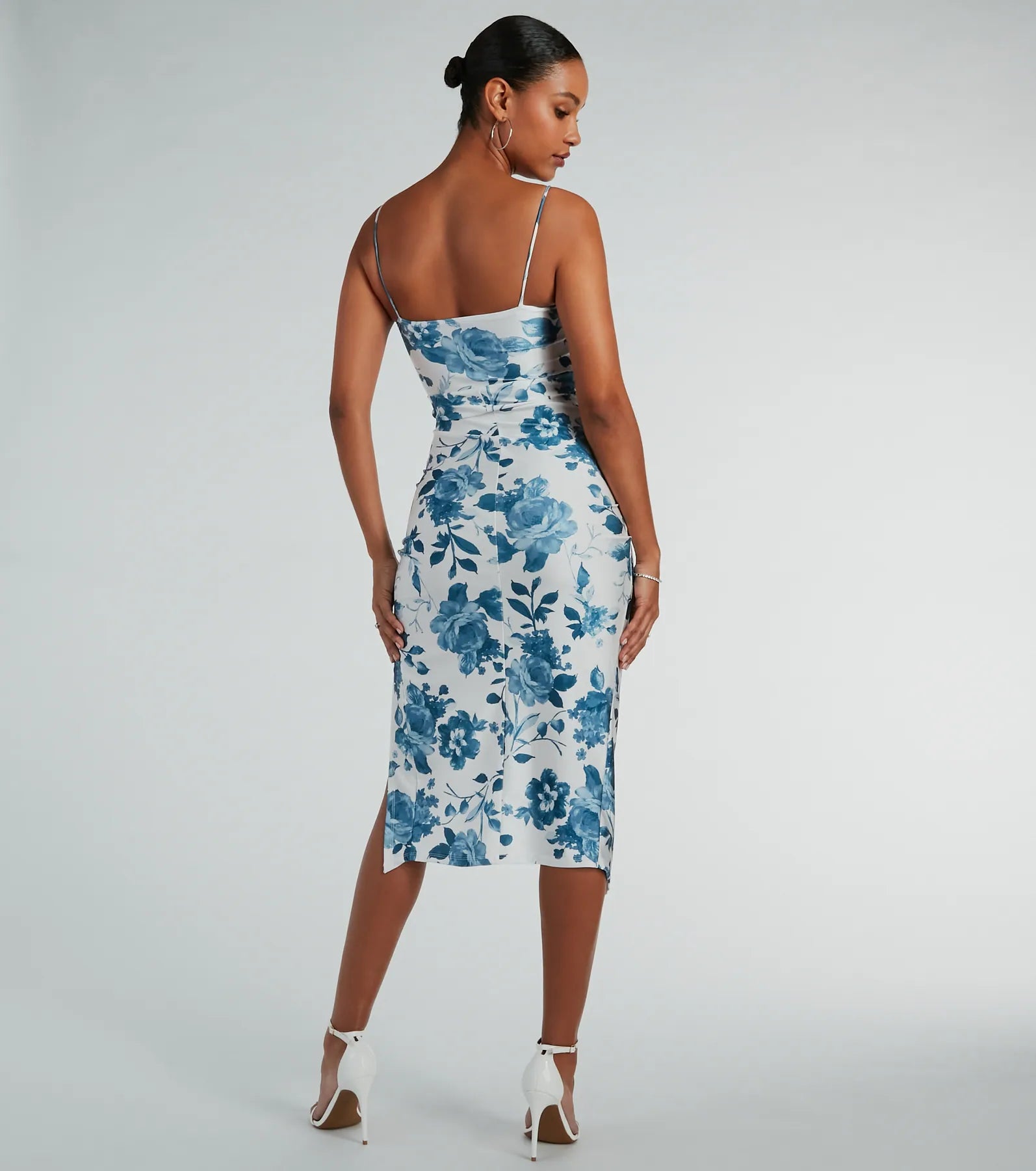 Made You Wink Floral Satin Midi Dress - Image 6