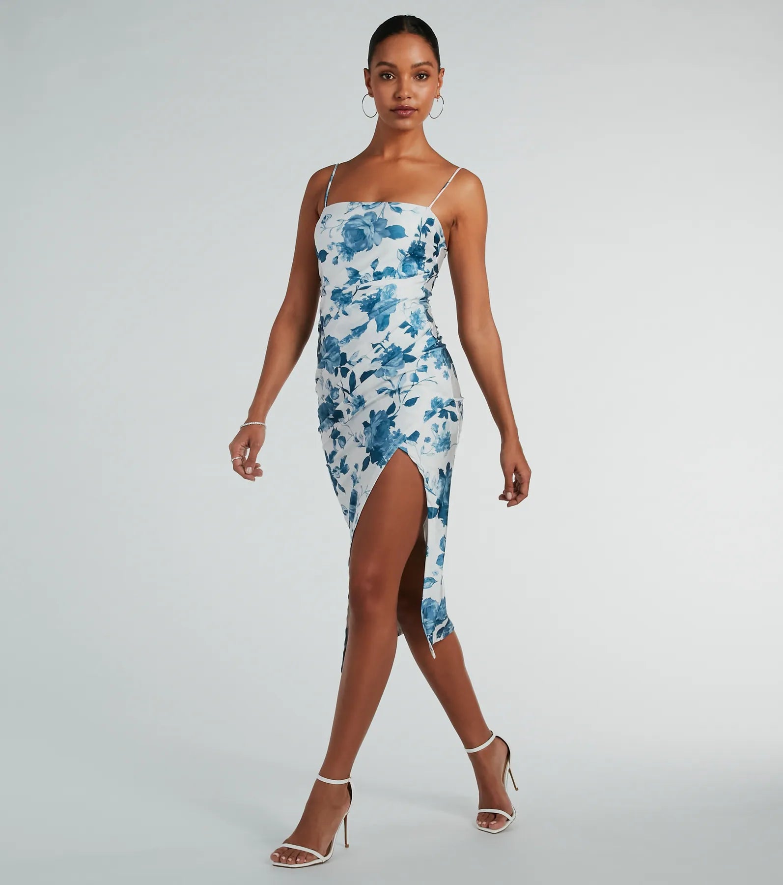 Made You Wink Floral Satin Midi Dress - Image 8
