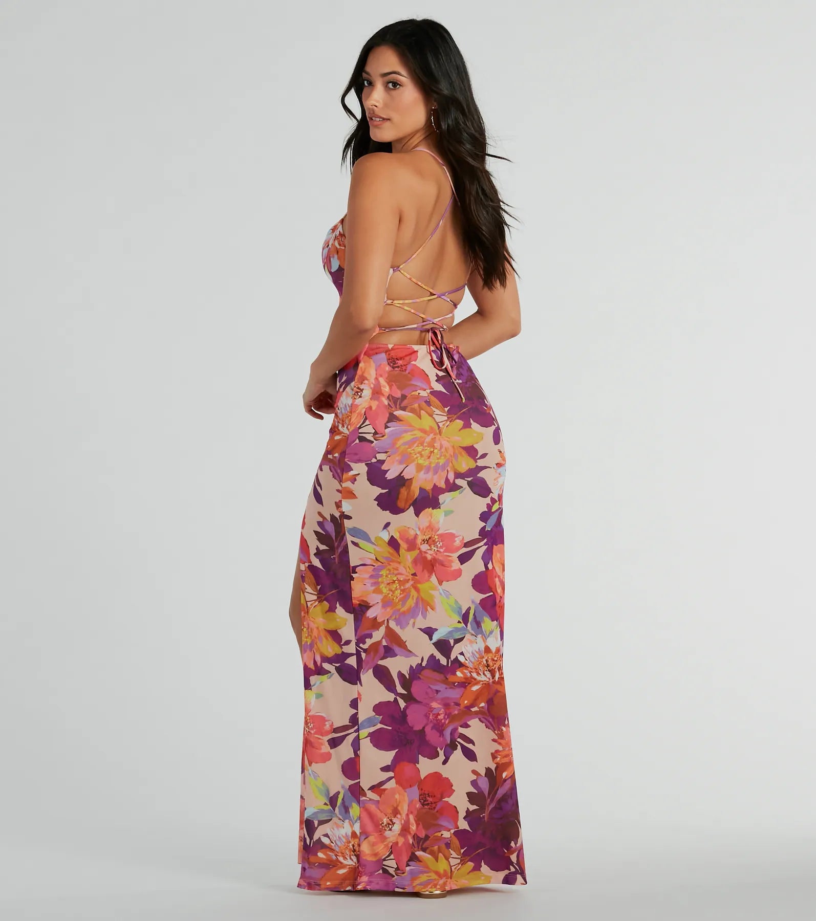 Paradise Babe Lace Up Tropical Floral Maxi Dress - Image 2