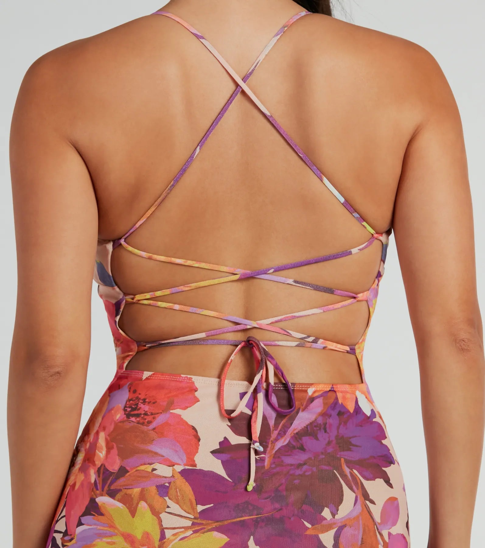 Paradise Babe Lace Up Tropical Floral Maxi Dress - Image 4