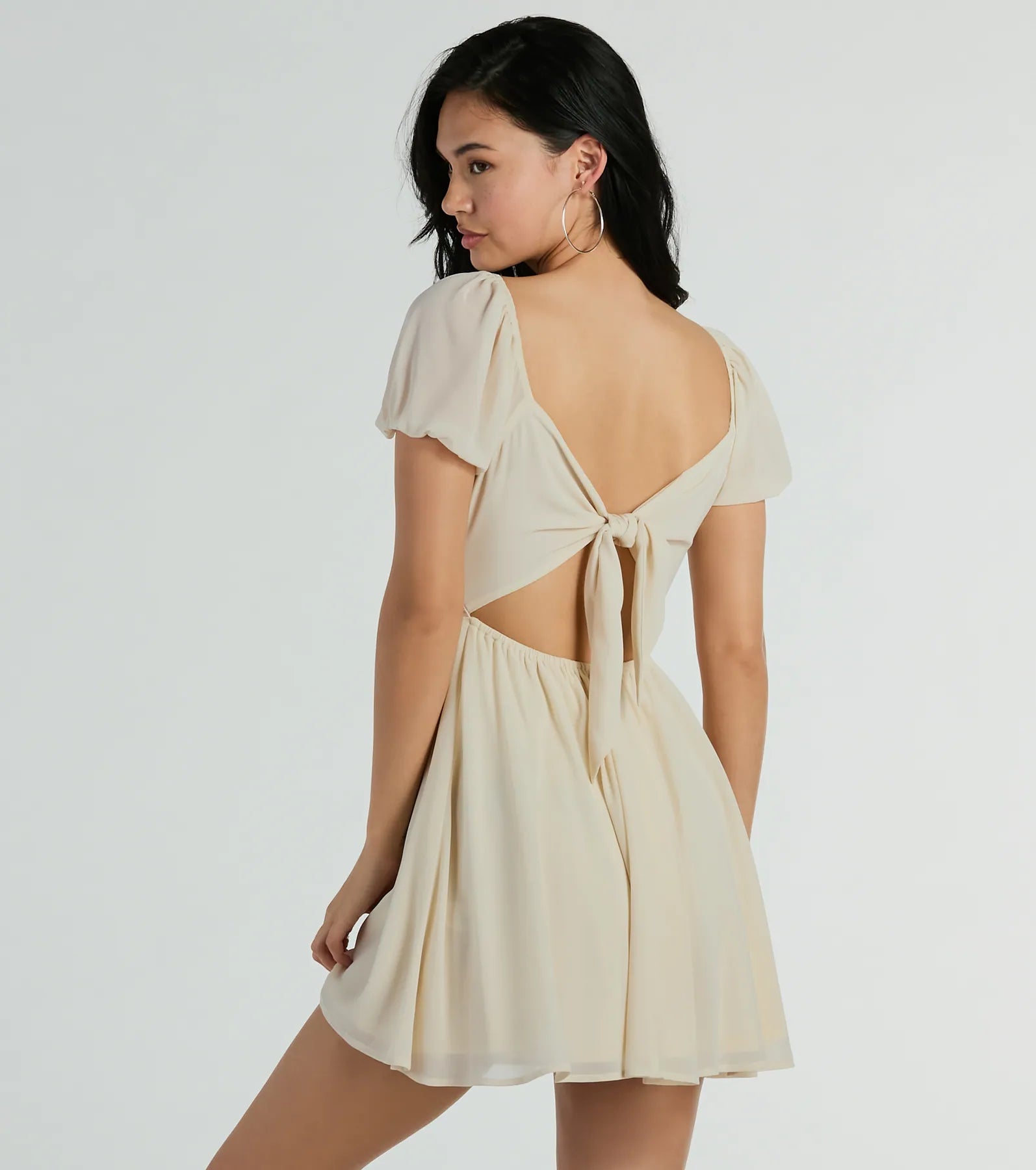 Flirt And Twirl Puff Sleeve Tie-Back Skater Dress - Image 2