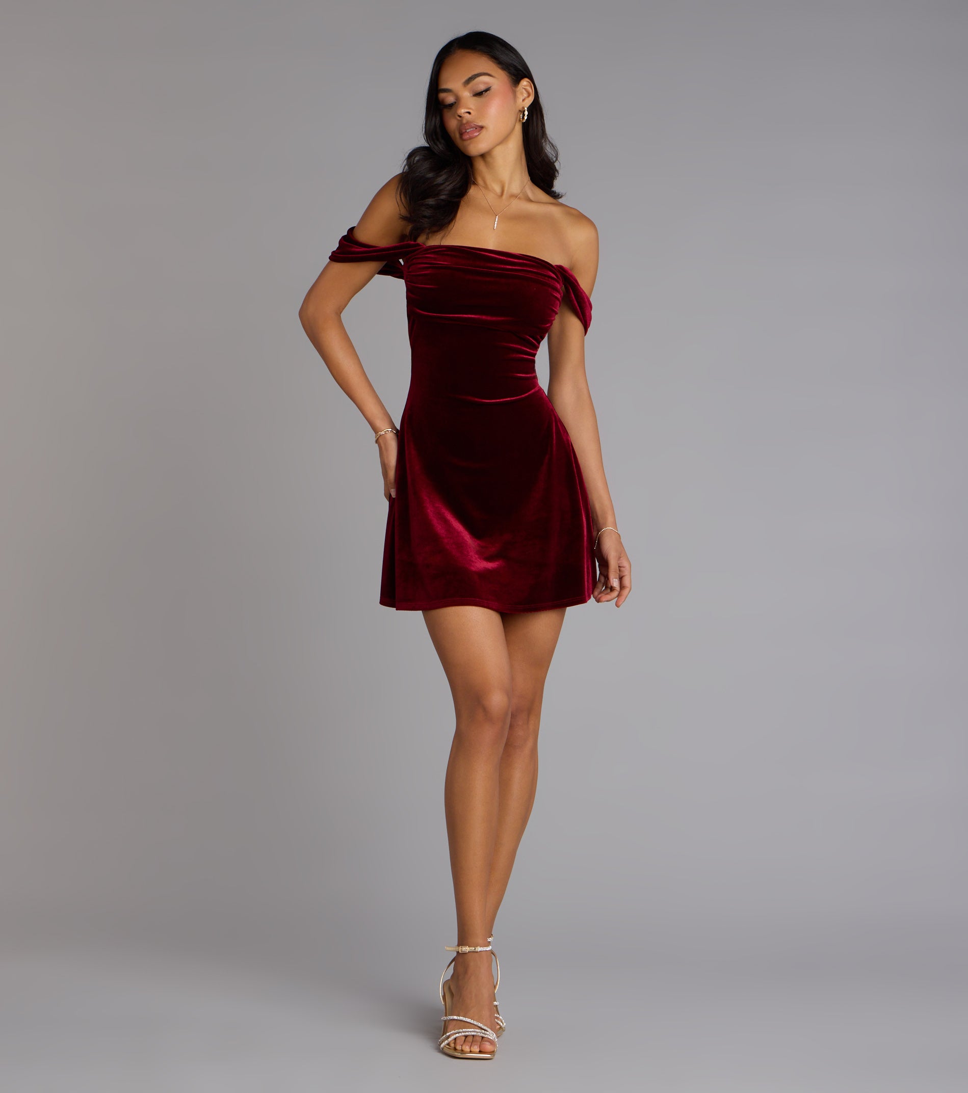 Flirty And Chic Velvet Off-The-Shoulder Mini Dress - Image 3