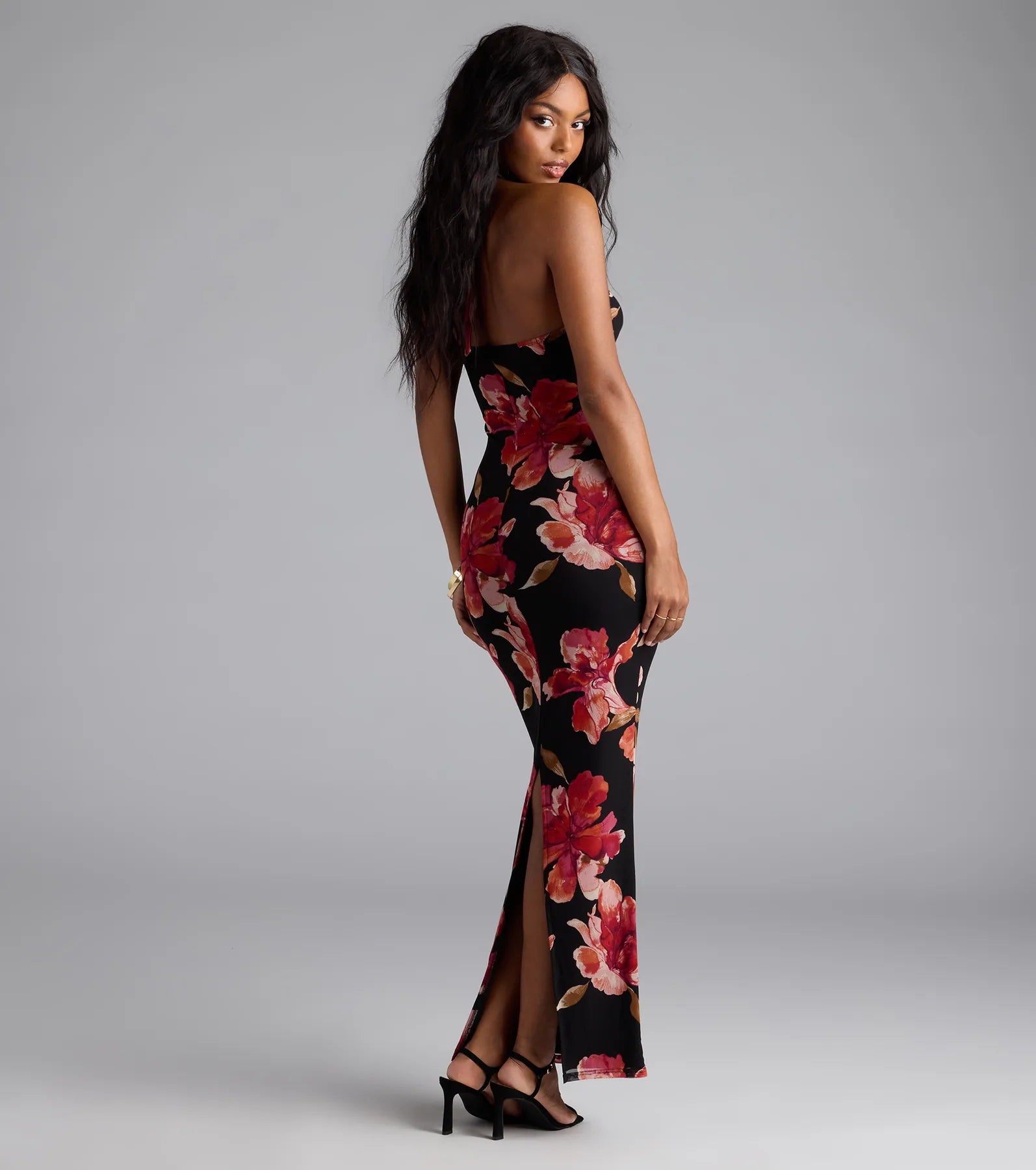 Gorgeous Soul Floral Halter Bodycon Maxi Dress - Image 2