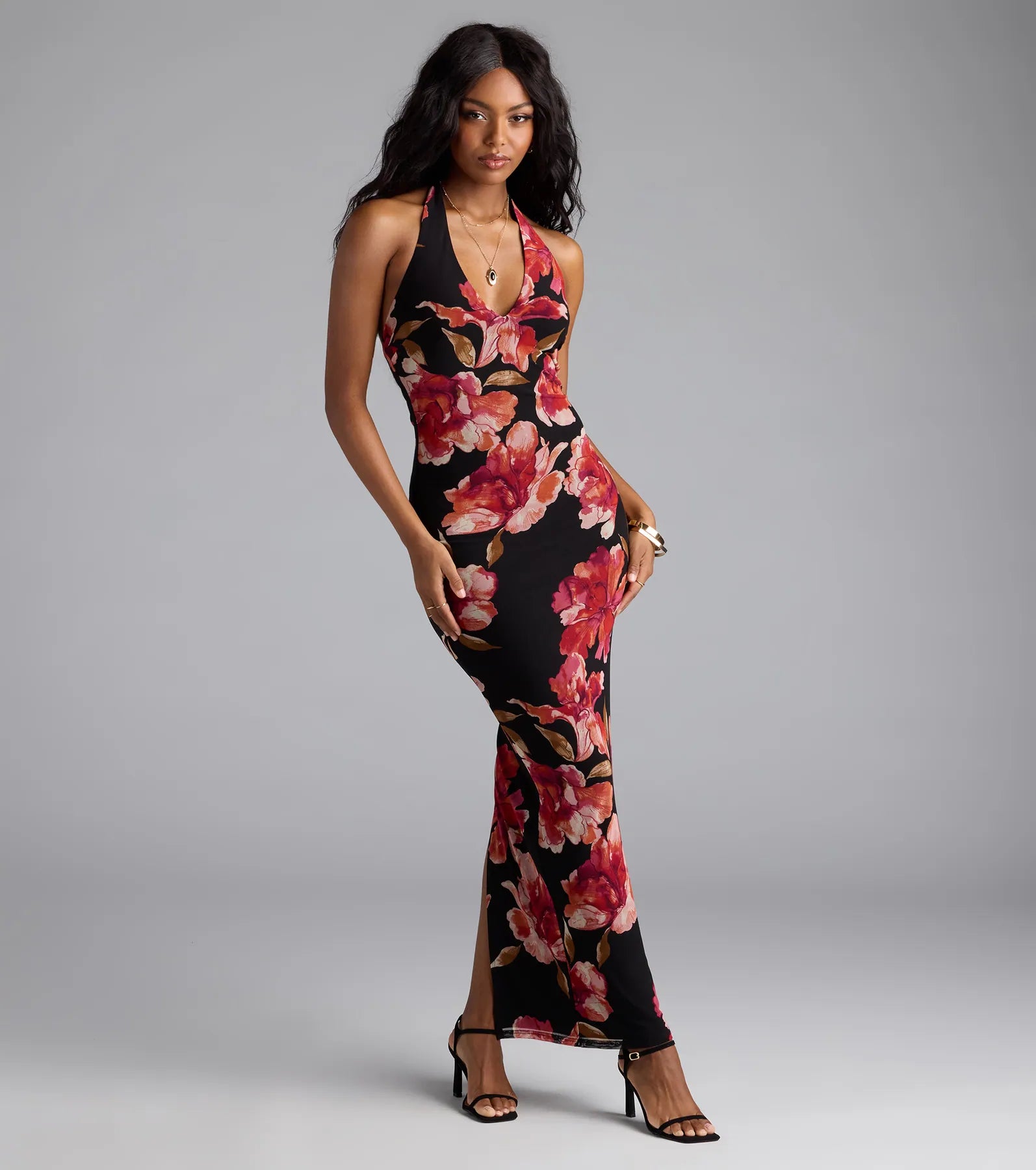 Gorgeous Soul Floral Halter Bodycon Maxi Dress - Image 4