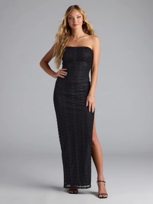 Flawlessly Chic Strapless High Slit Maxi Dress