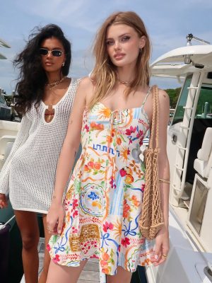 Getaway Bound Lace-Up Print A-Line Dress