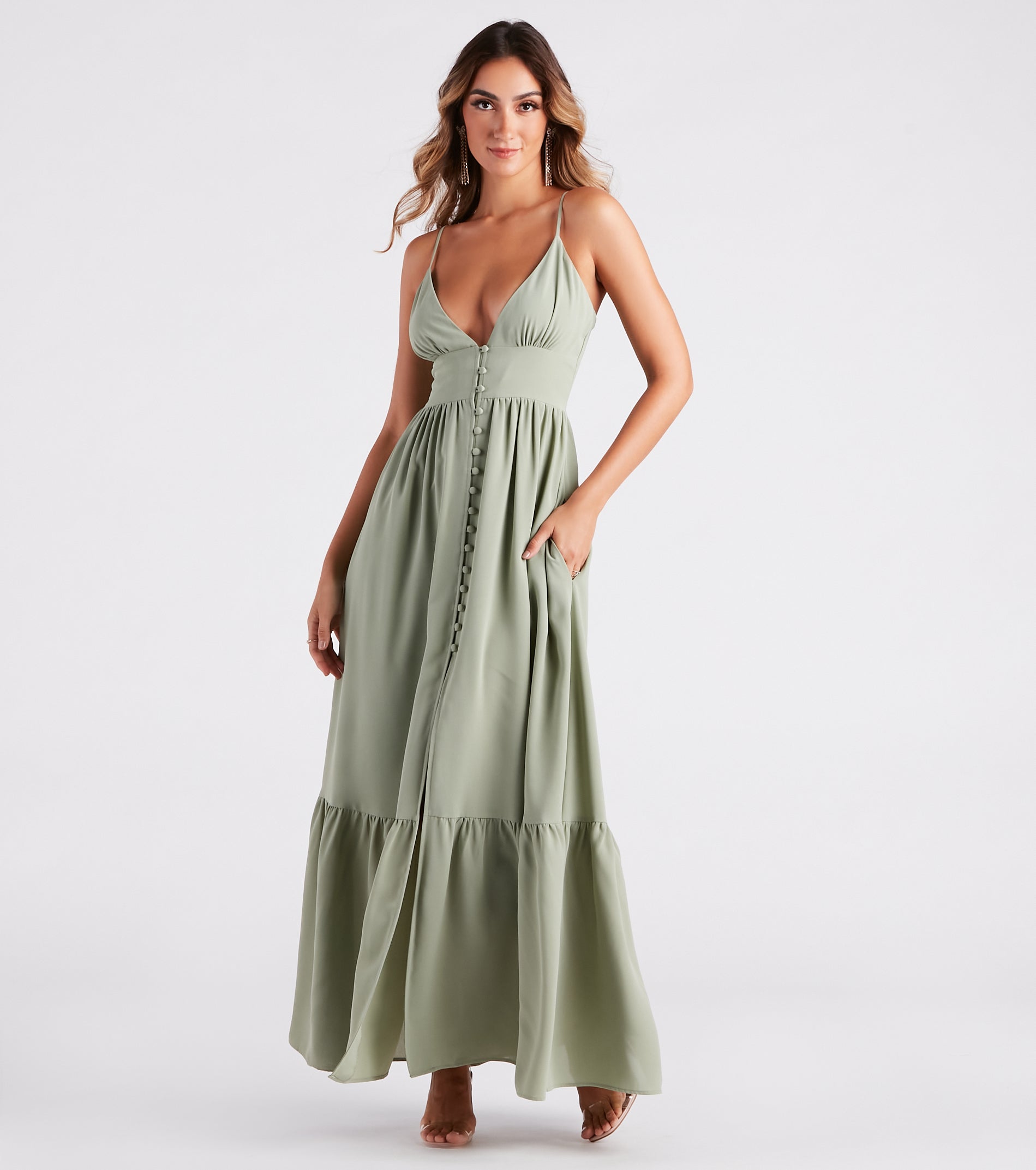 Swept Off Your Feet Button Ruffle Maxi Dress - Image 3