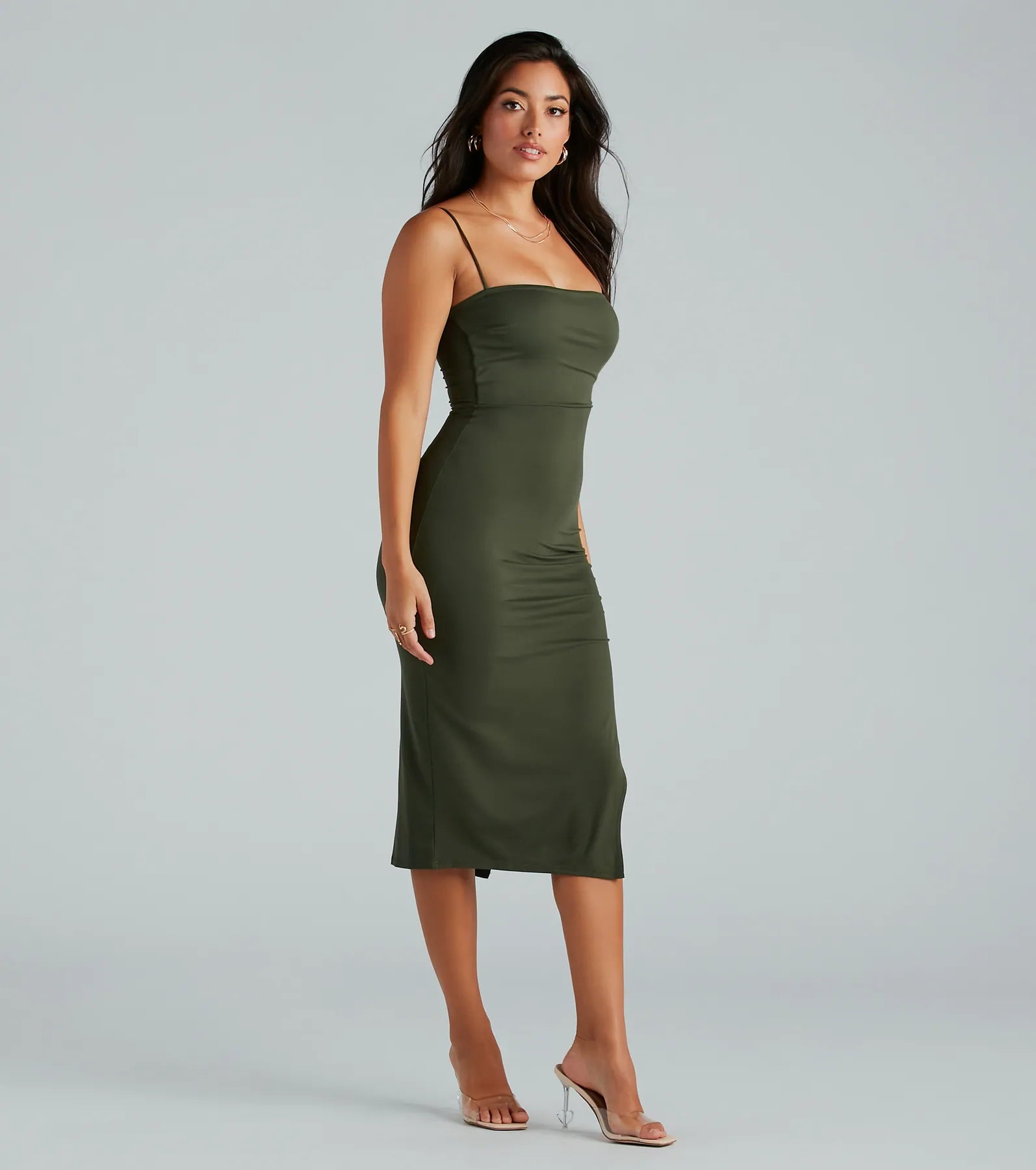 Make It Cute Sleeveless Ruched Slit Midi Dress - Image 3