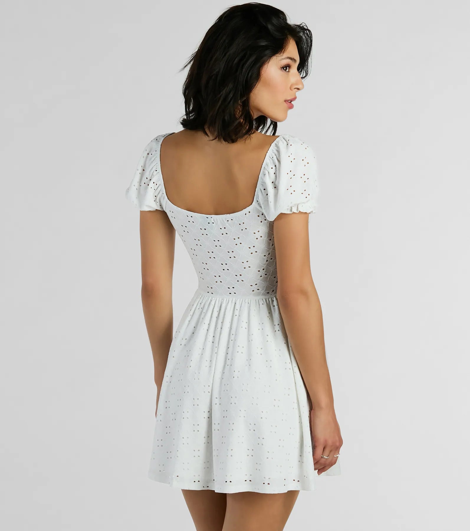 Charming Appeal Puff Sleeve Eyelet Knit Skater Dress - Image 2