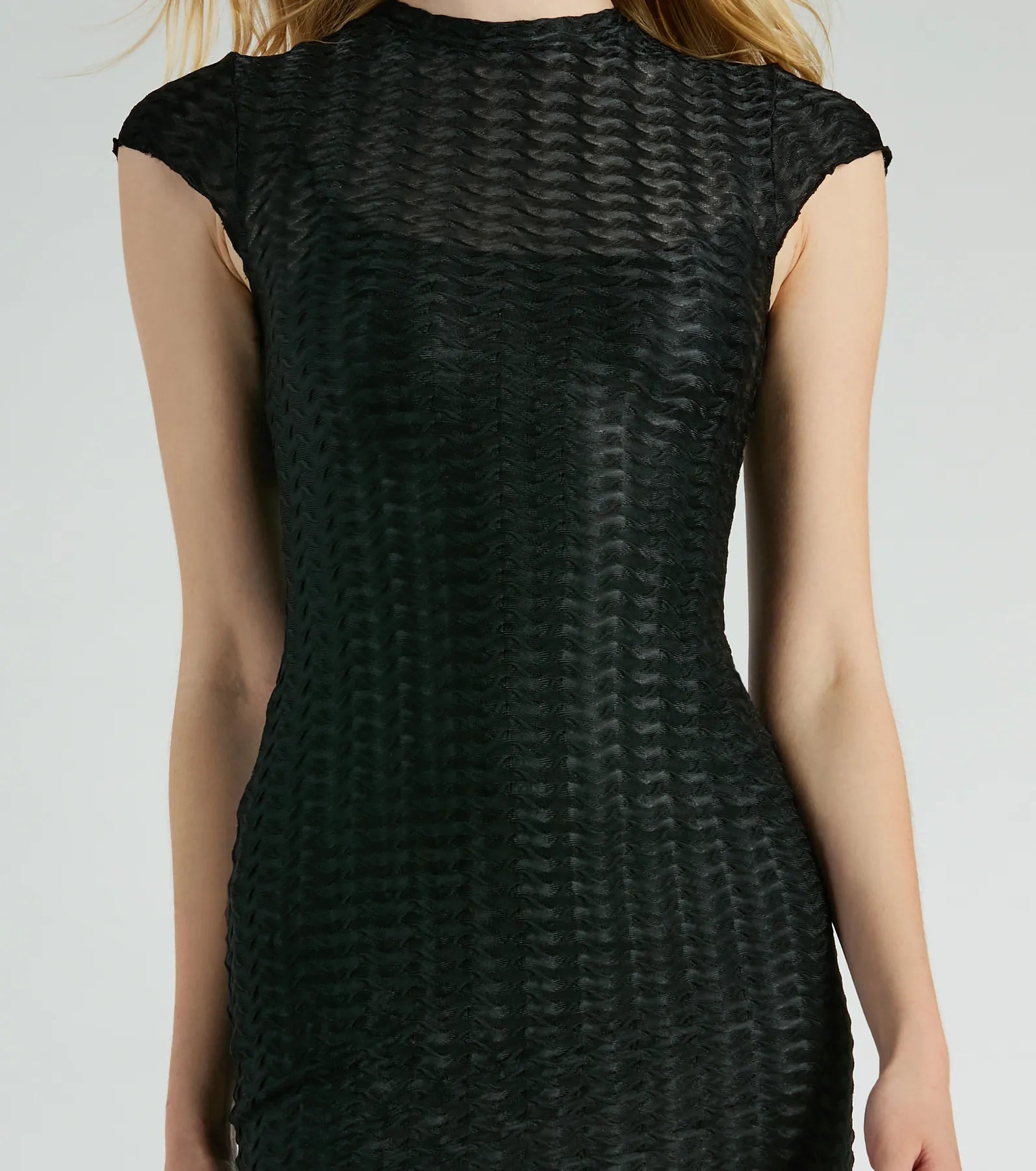 Casually Flawless Crew Neck Textured Midi Dress - Image 3