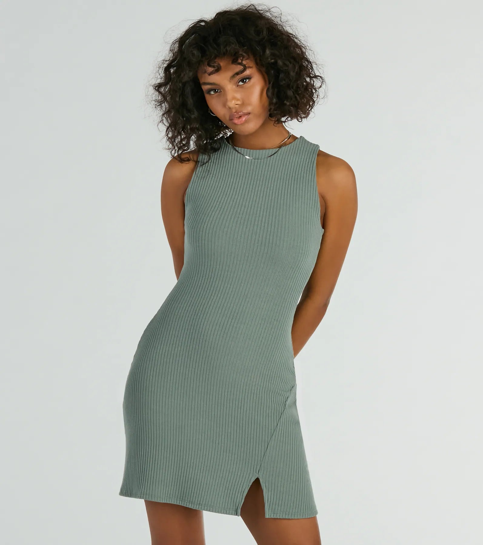 Note To Self Ribbed Knit A-Line Mini Dress - Image 2