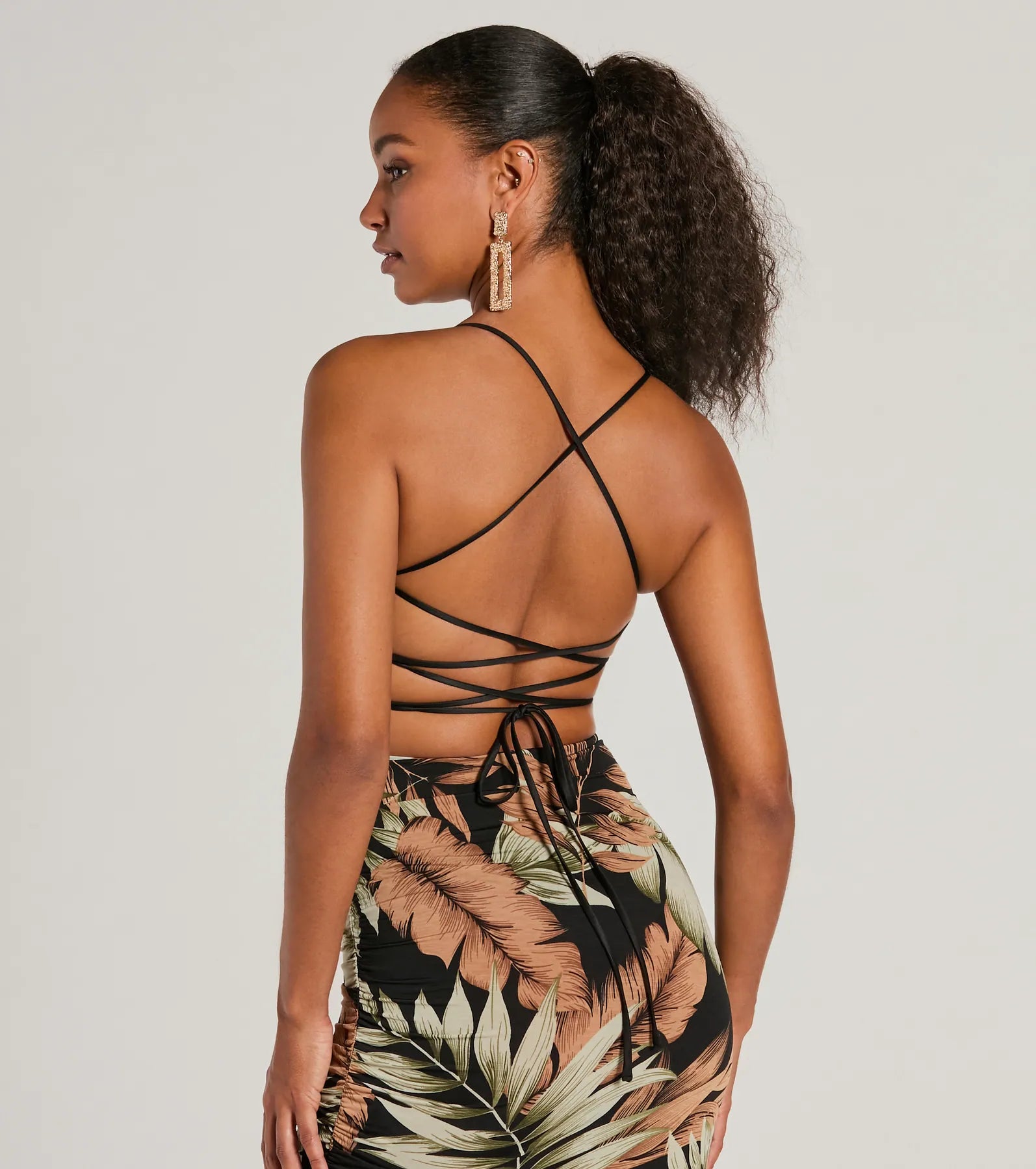 Follow The Sun Lace-Up Tropical Midi Dress - Image 4