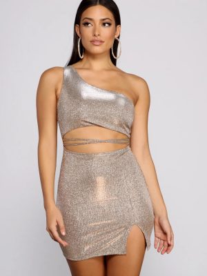 Glitter Goddess One Shoulder Mini Dress