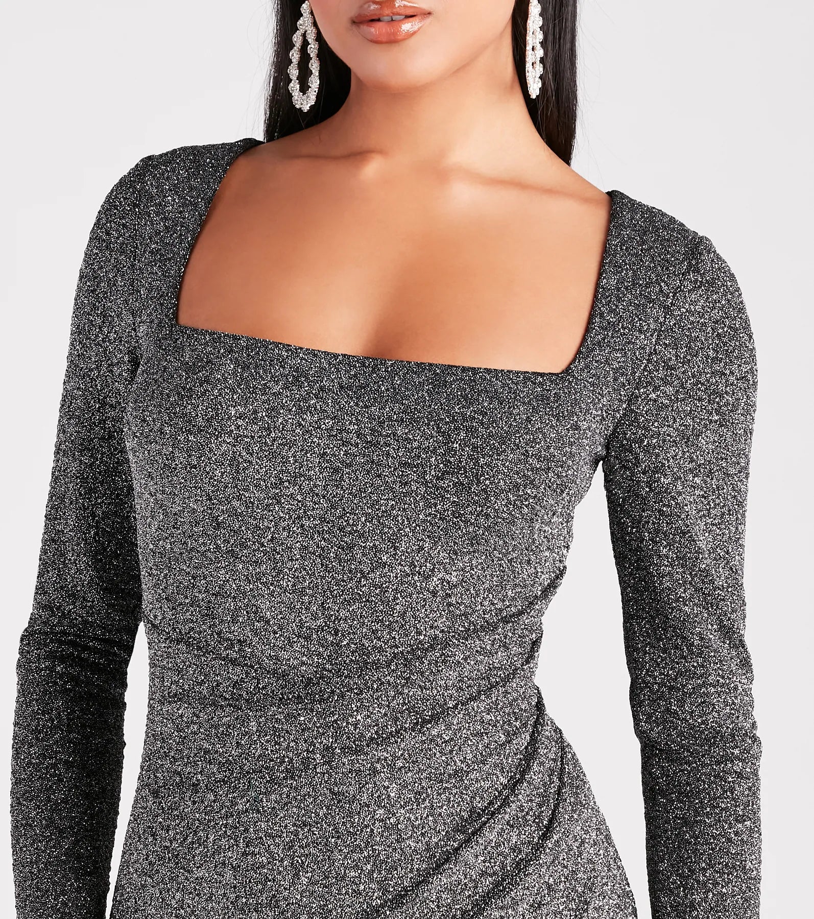 Stars Do Sparkle Glitter Long Sleeve Party Dress - Image 4
