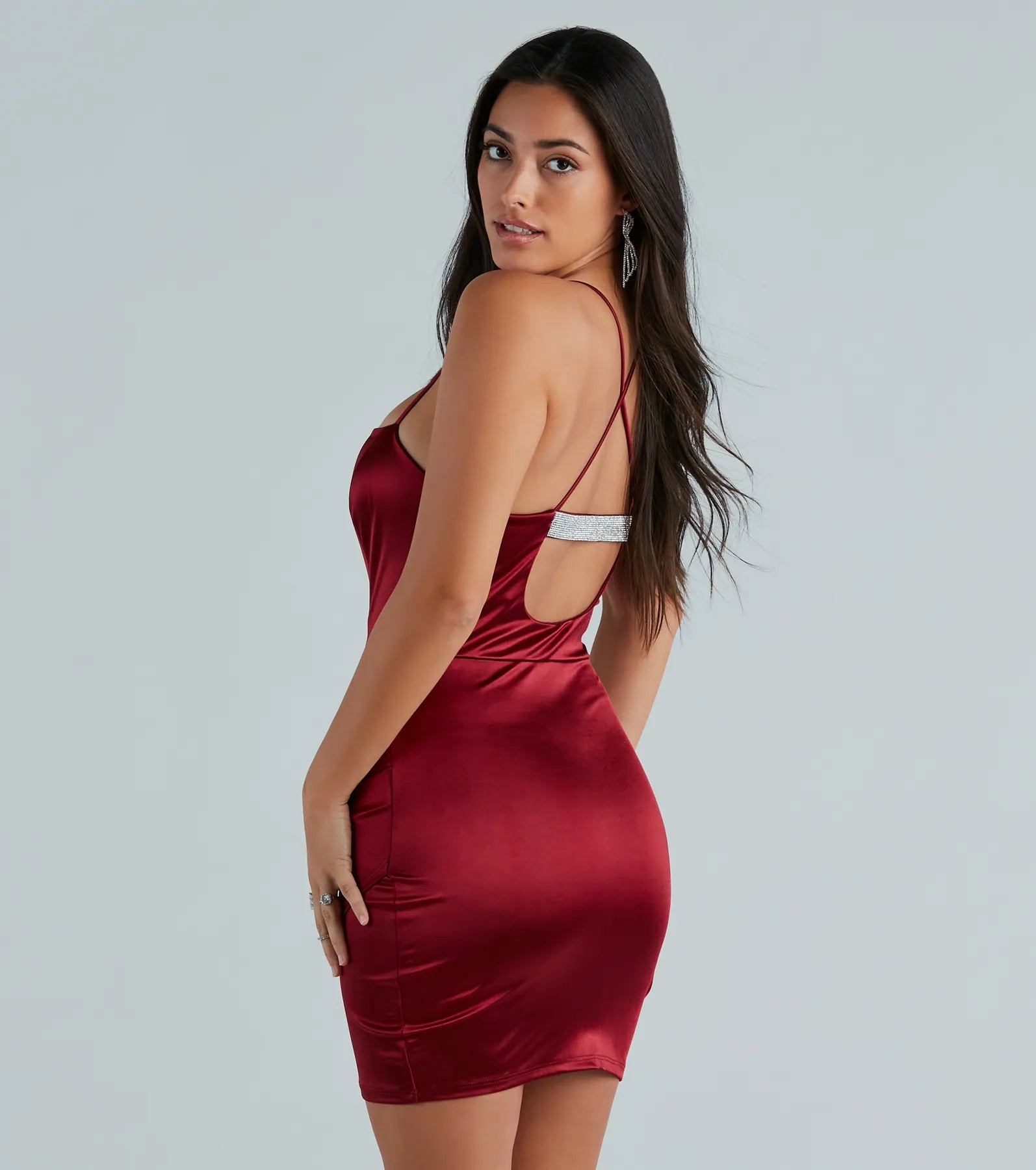 A Major Vibe Rhinestone Strap Satin Mini Dress - Image 2
