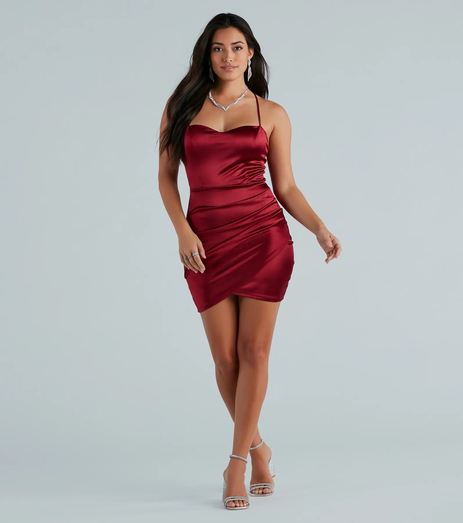 A Major Vibe Rhinestone Strap Satin Mini Dress - Image 3