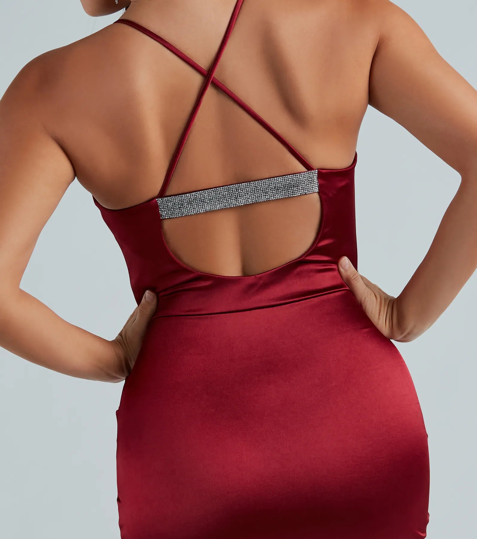 A Major Vibe Rhinestone Strap Satin Mini Dress - Image 4