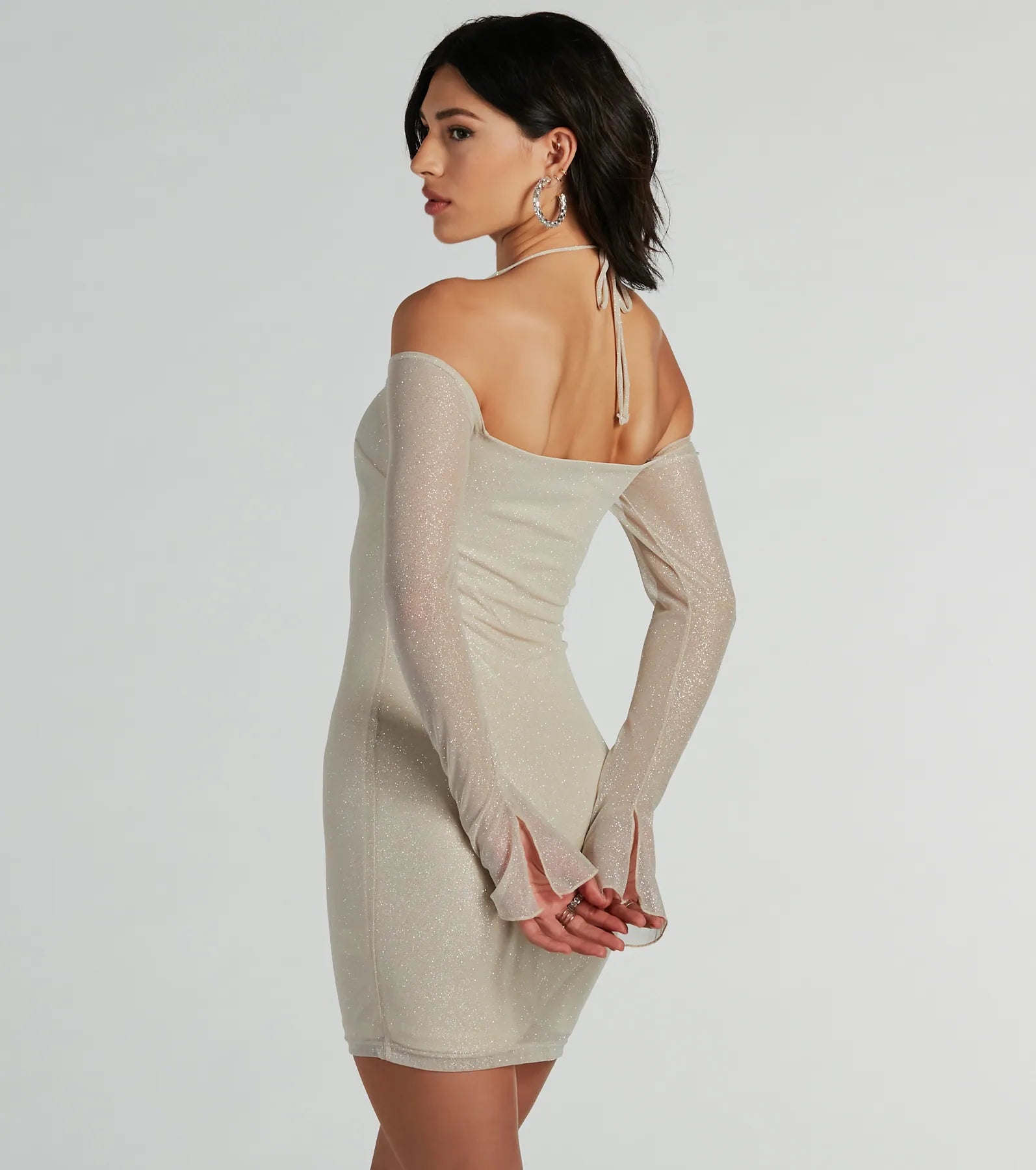 Dance Fever Glitter Mesh Off-The-Shoulder Dress - Image 6