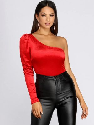 One Shoulder Velvet Bodysuit