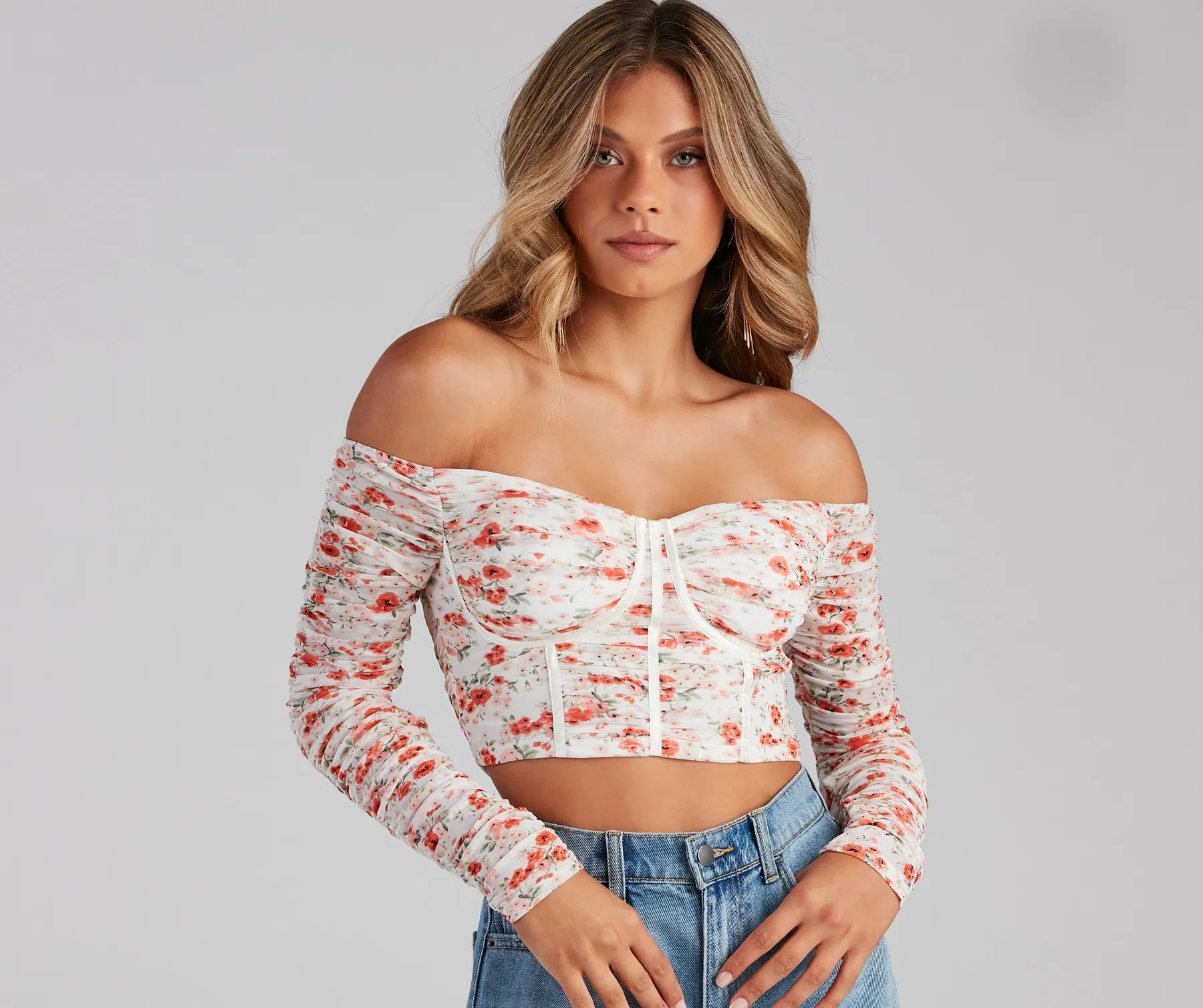 Sweet Moments Ruched Floral Bustier - Image 3