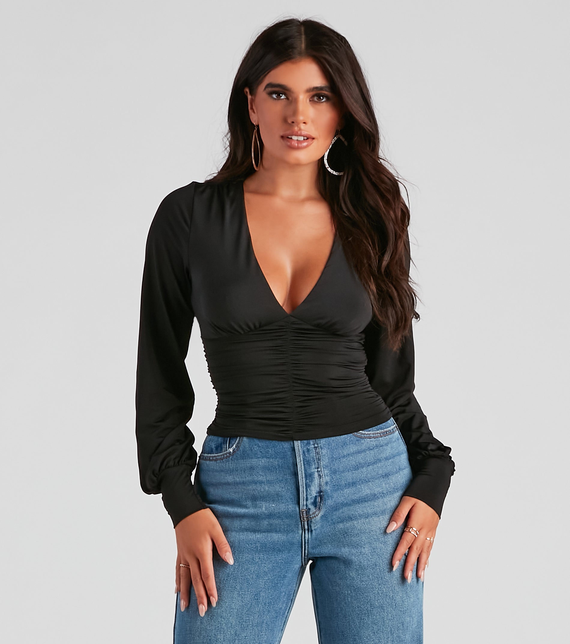 Sultry Classic Plunge V-Neck Top - Image 5