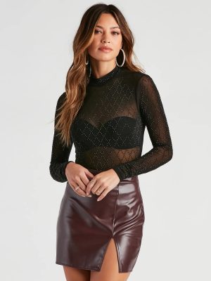 Moment To Slay Rhinestone Mesh Bodysuit