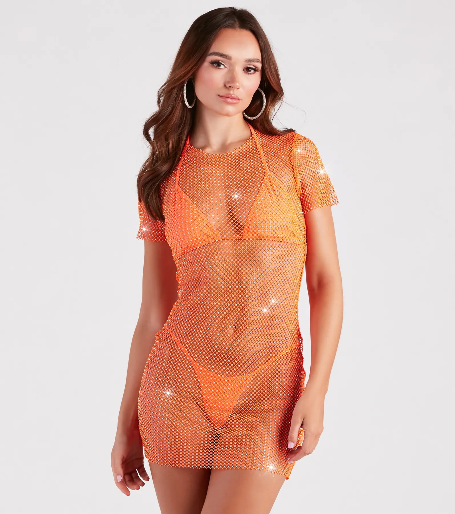 Fierce Summer Vibes Rhinestone Fishnet Mini Dress - Image 15