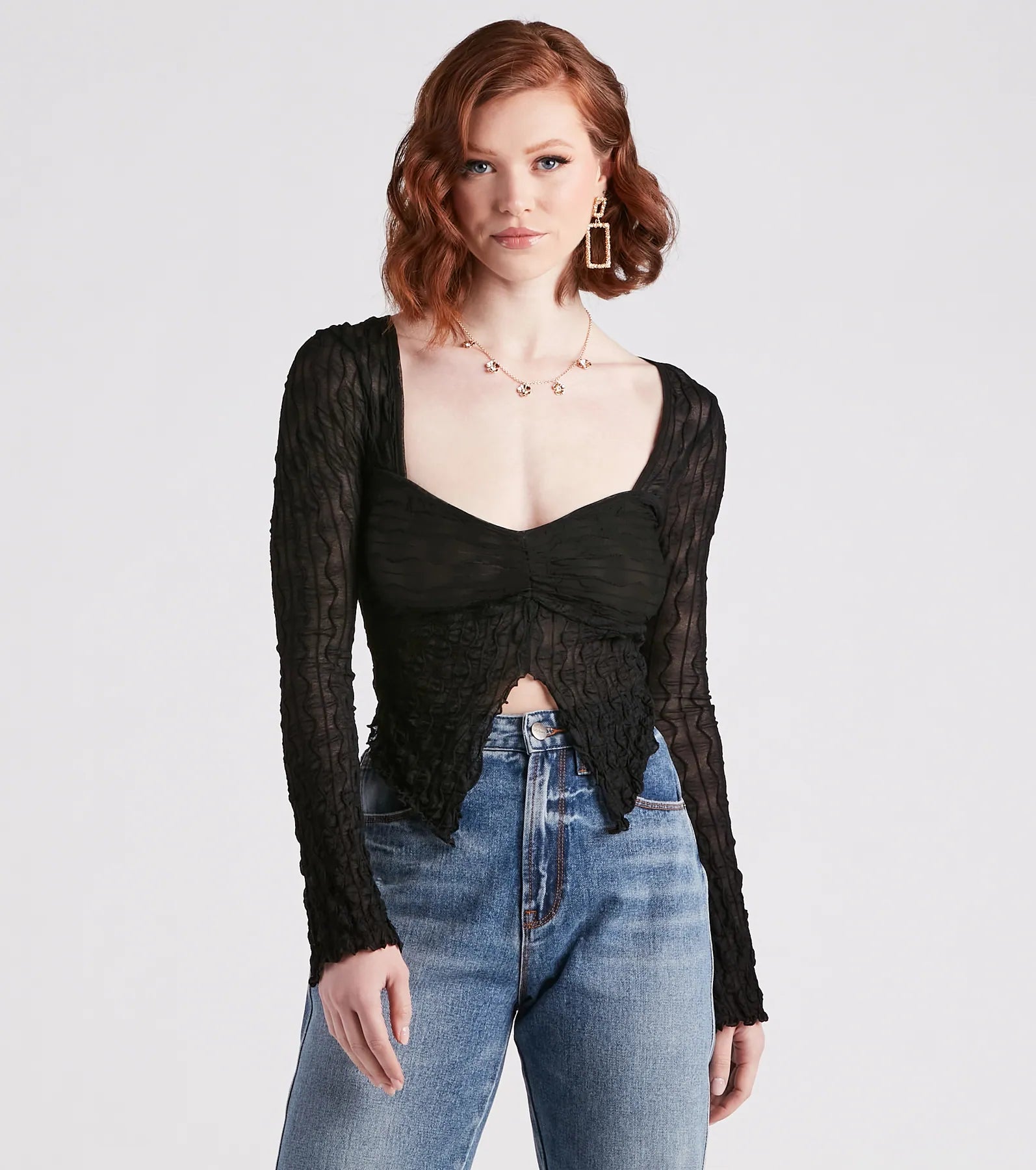 Don't Tempt Me Textured Slit Crop Top - Image 9