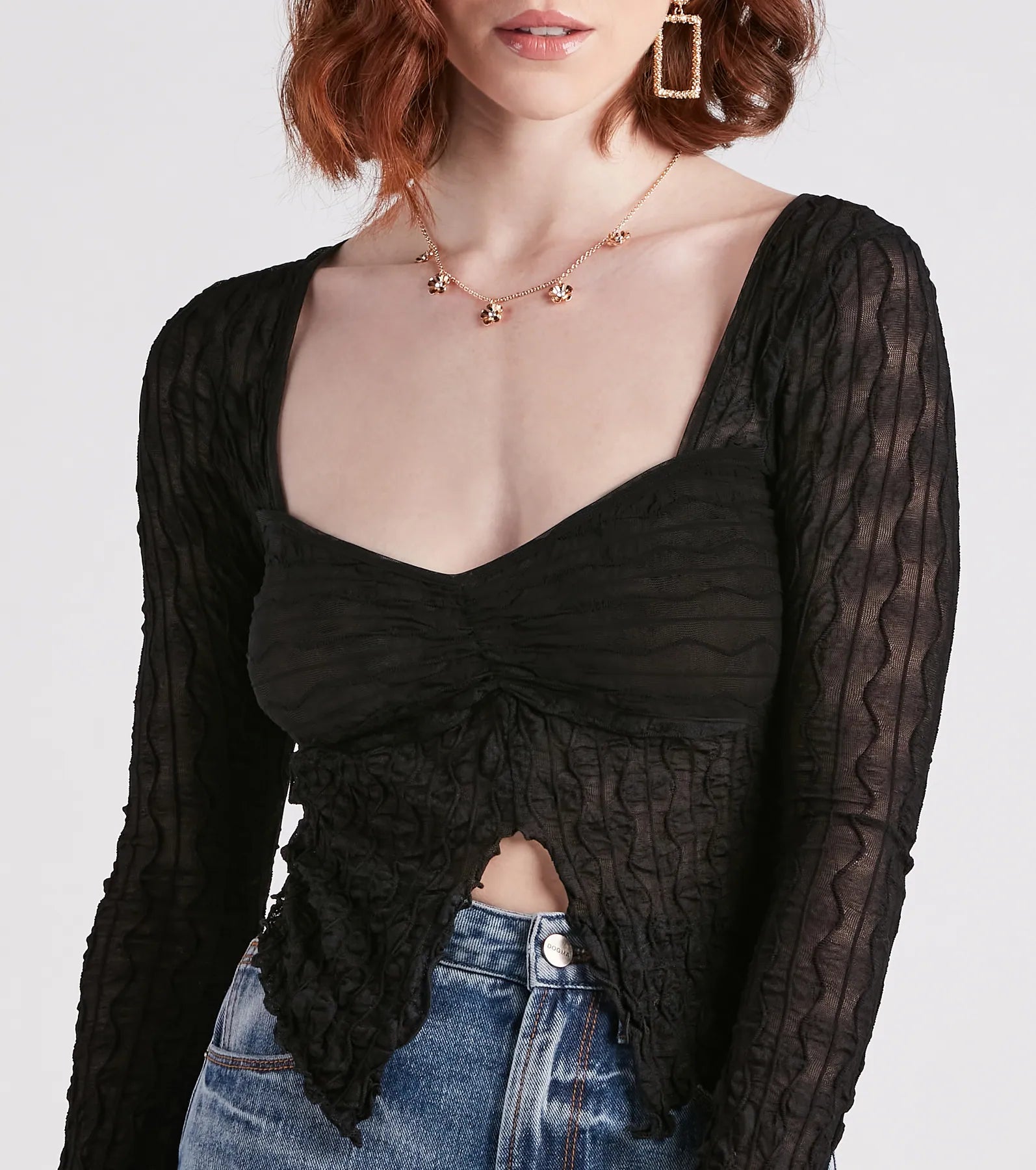 Don't Tempt Me Textured Slit Crop Top - Image 12