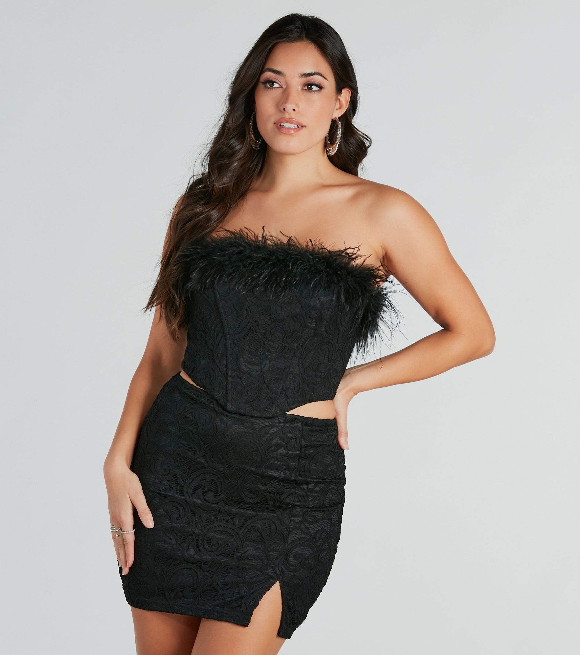Romantic Mood Floral Lace Marabou Bustier - Image 5
