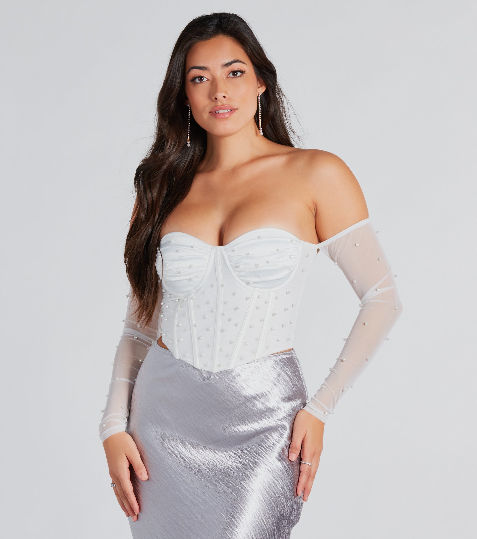 Glam Bombshell Faux Pearl Mesh Bustier - Image 5