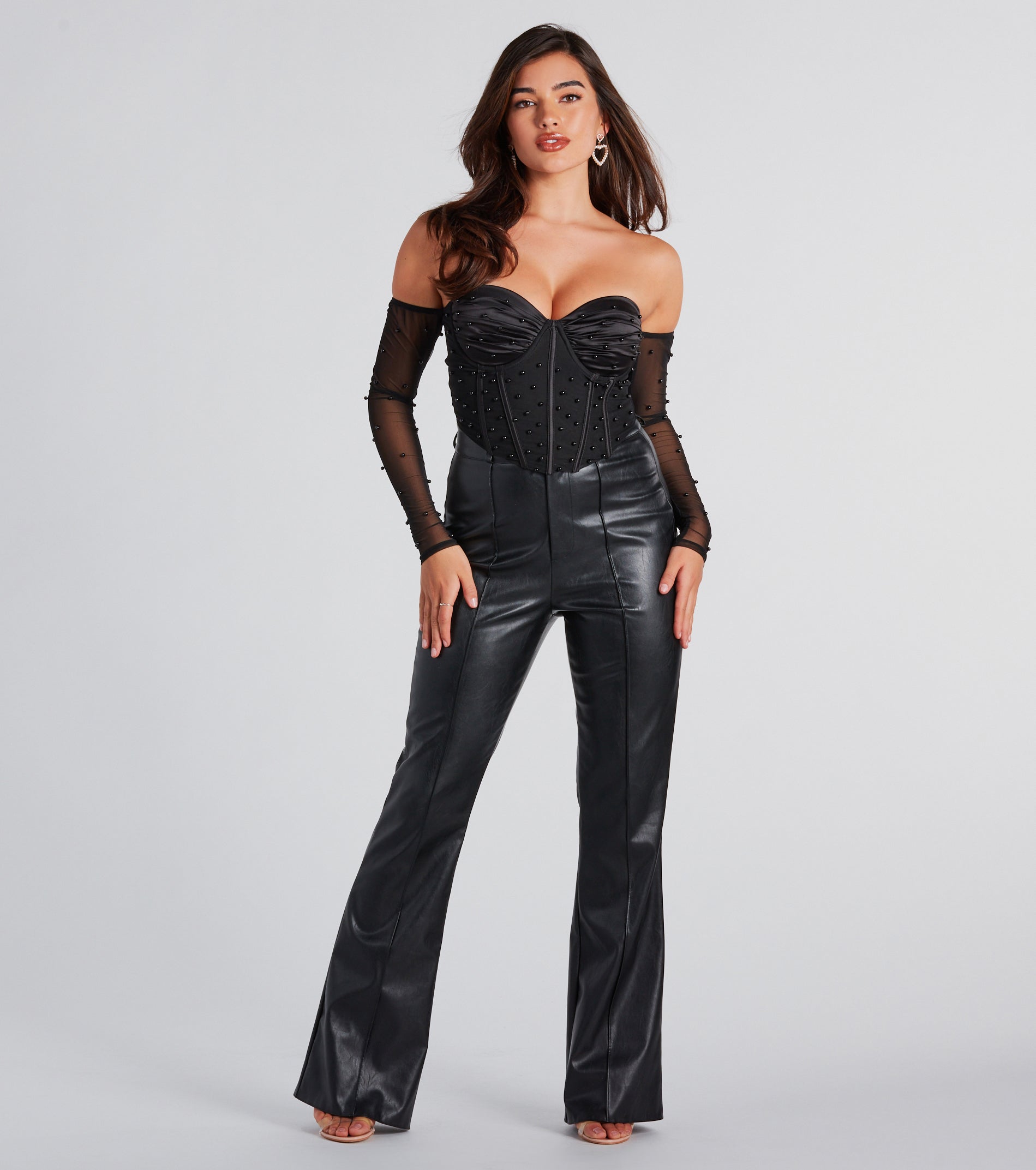 Glam Bombshell Faux Pearl Mesh Bustier - Image 4