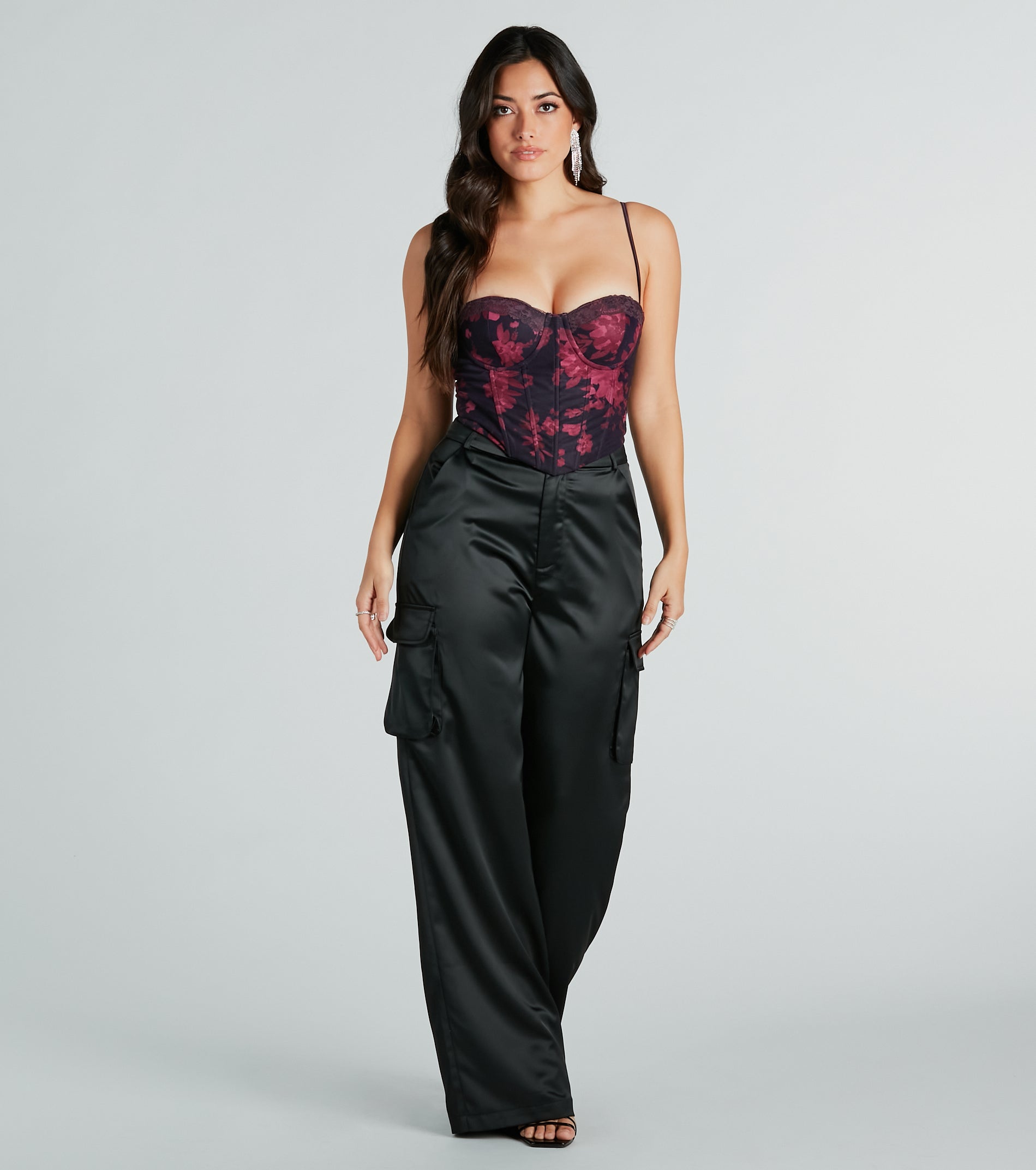 Midnight Bloom Floral Lace-Up Bustier - Image 3