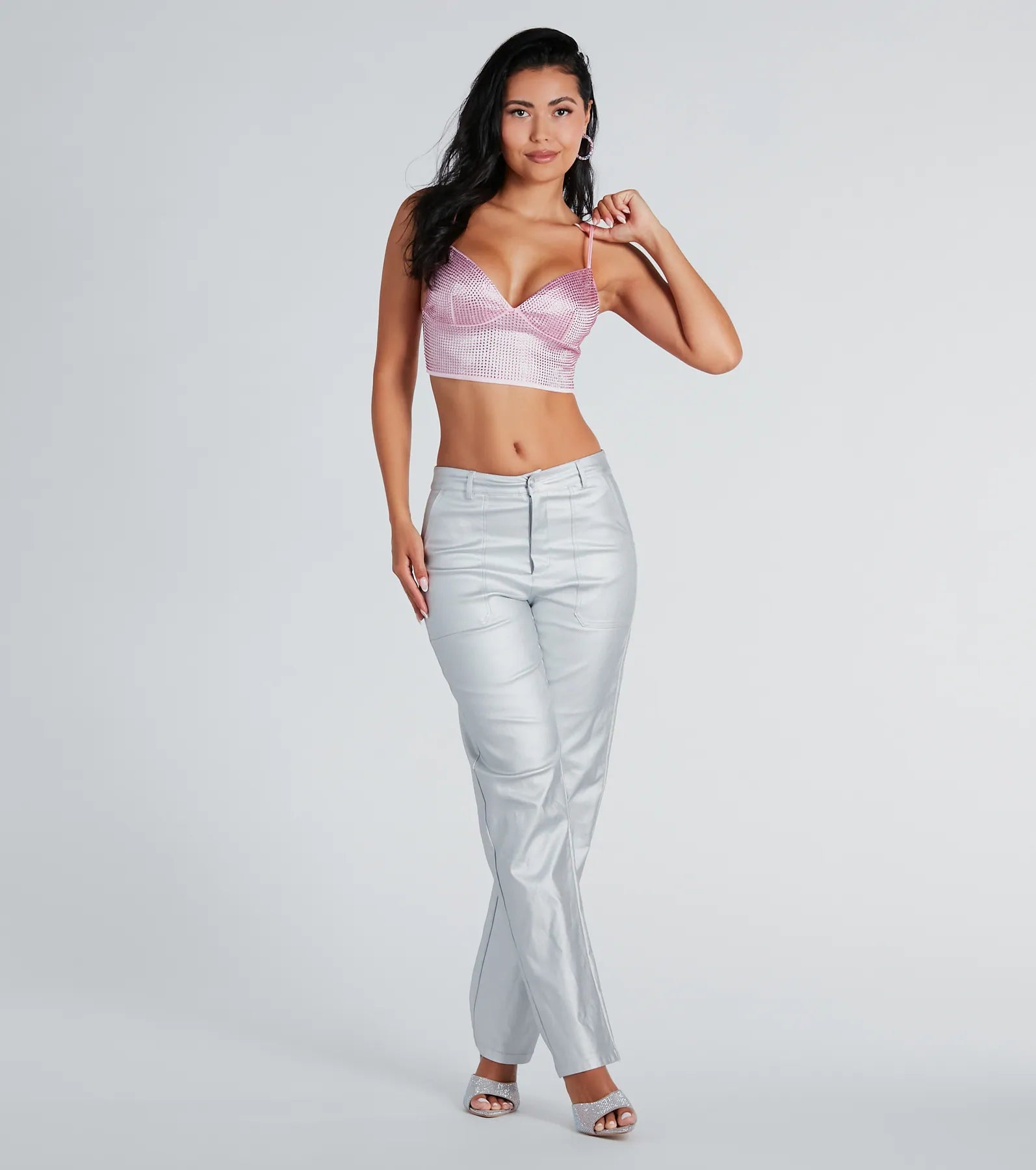Going For Glam Rhinestone Satin Crop Top - Image 3