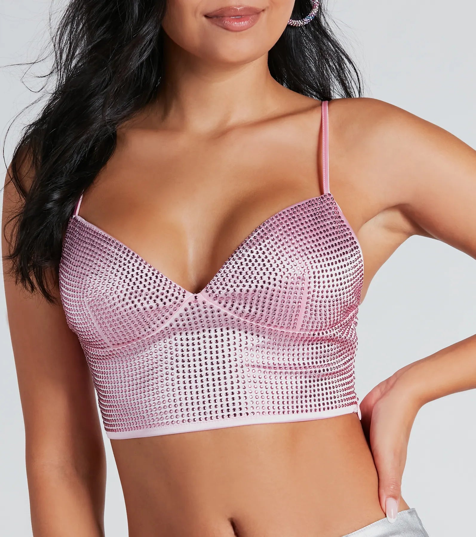 Going For Glam Rhinestone Satin Crop Top - Image 4