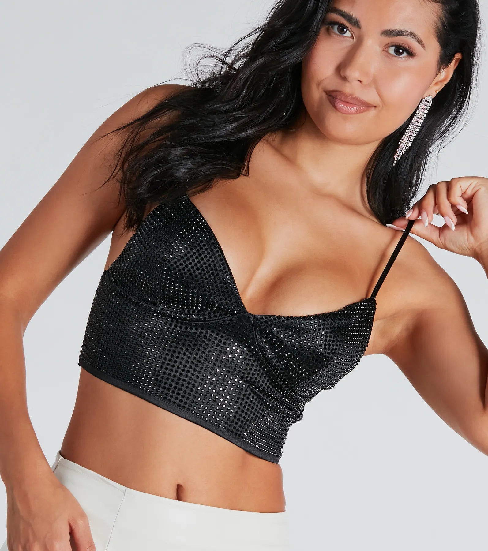 Going For Glam Rhinestone Satin Crop Top - Image 7
