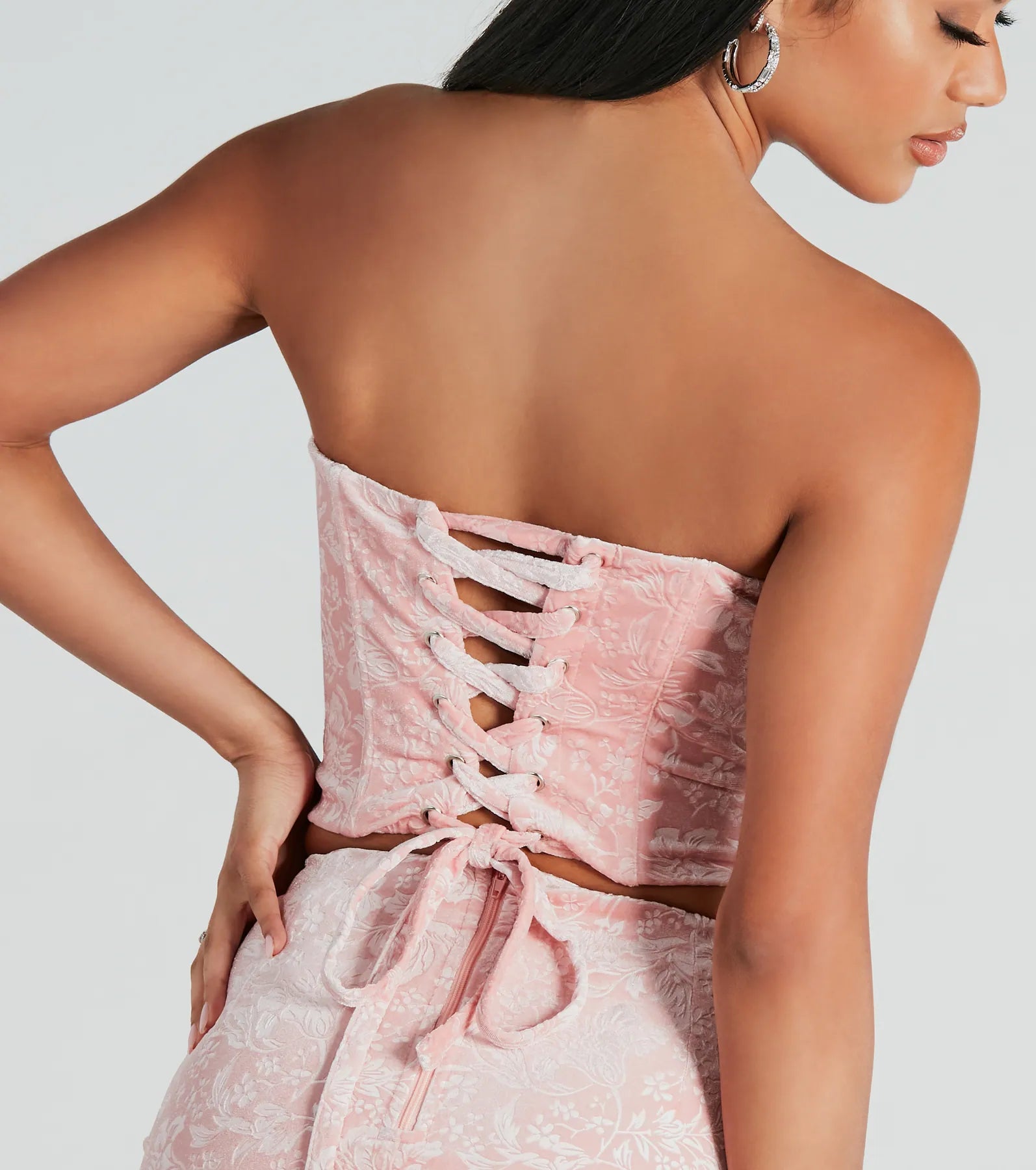 Floral Dates Velvet Strapless Bustier - Image 4