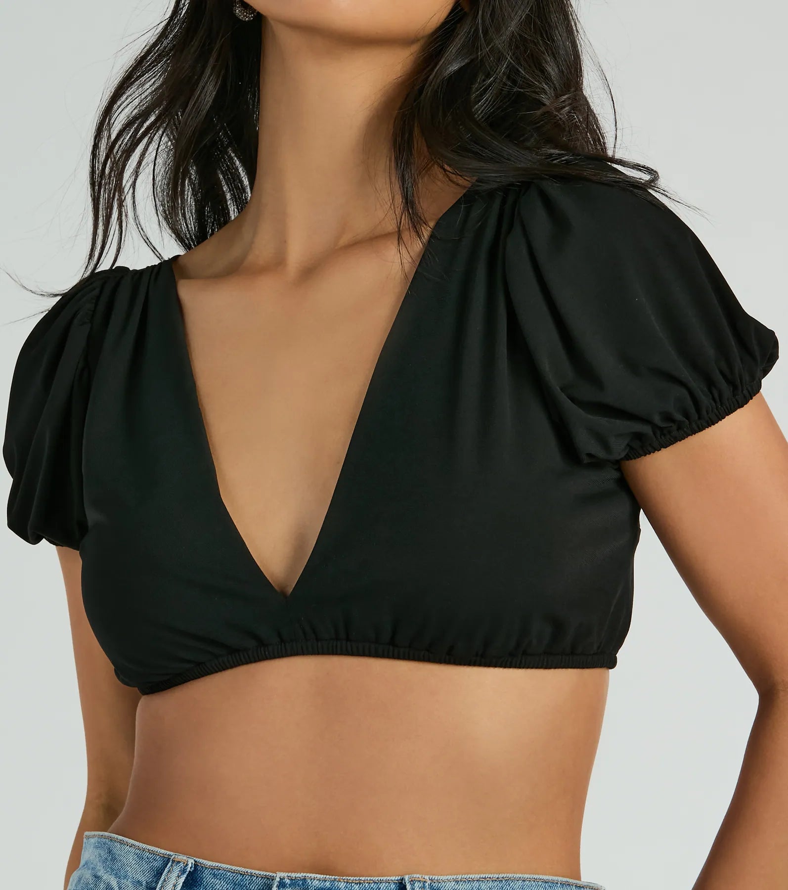 Adorable Allure Puff Sleeve Tie-Back Crop Top - Image 4