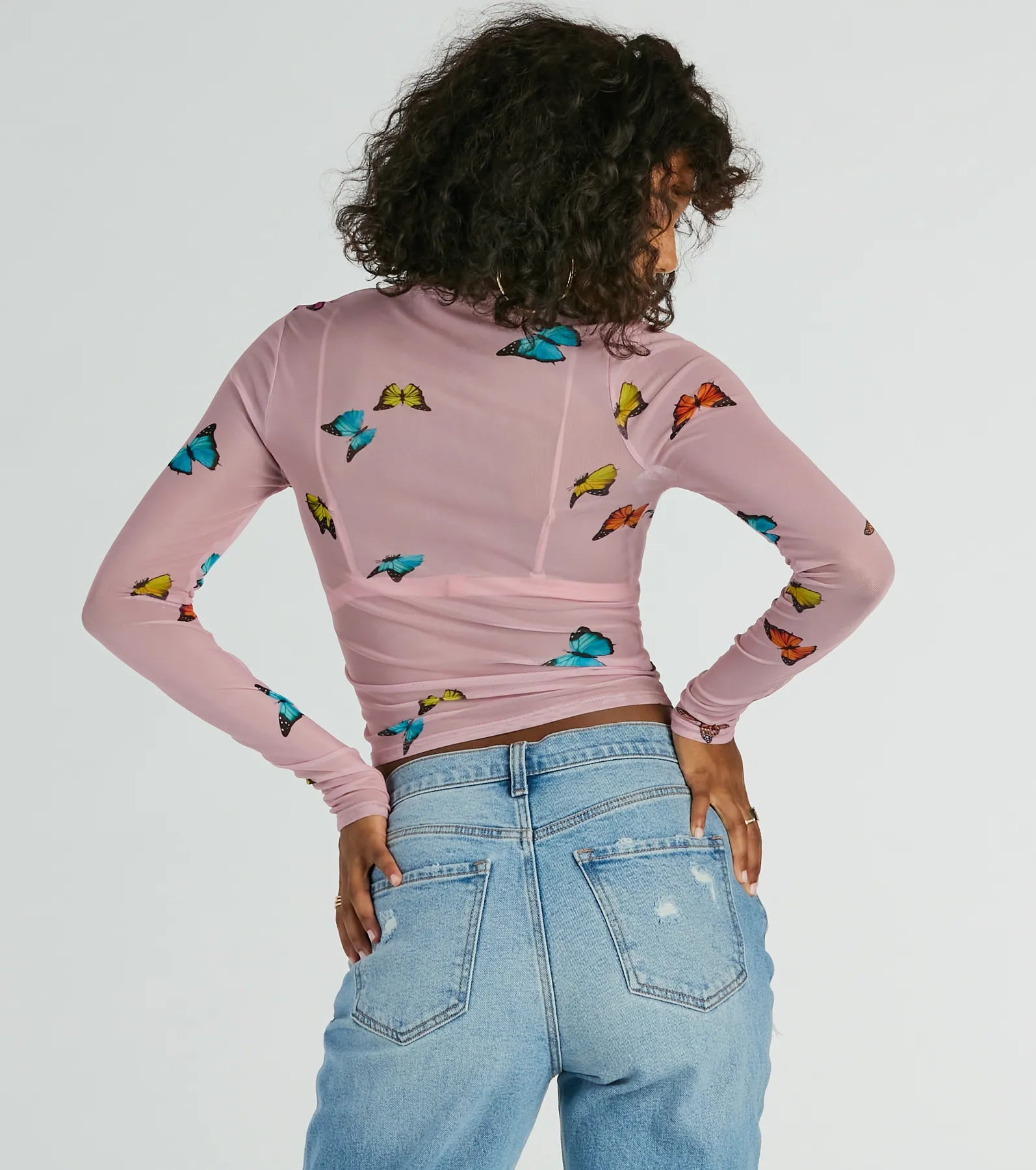 Butterfly Effect Long Sleeve Mesh Crop Top - Image 2