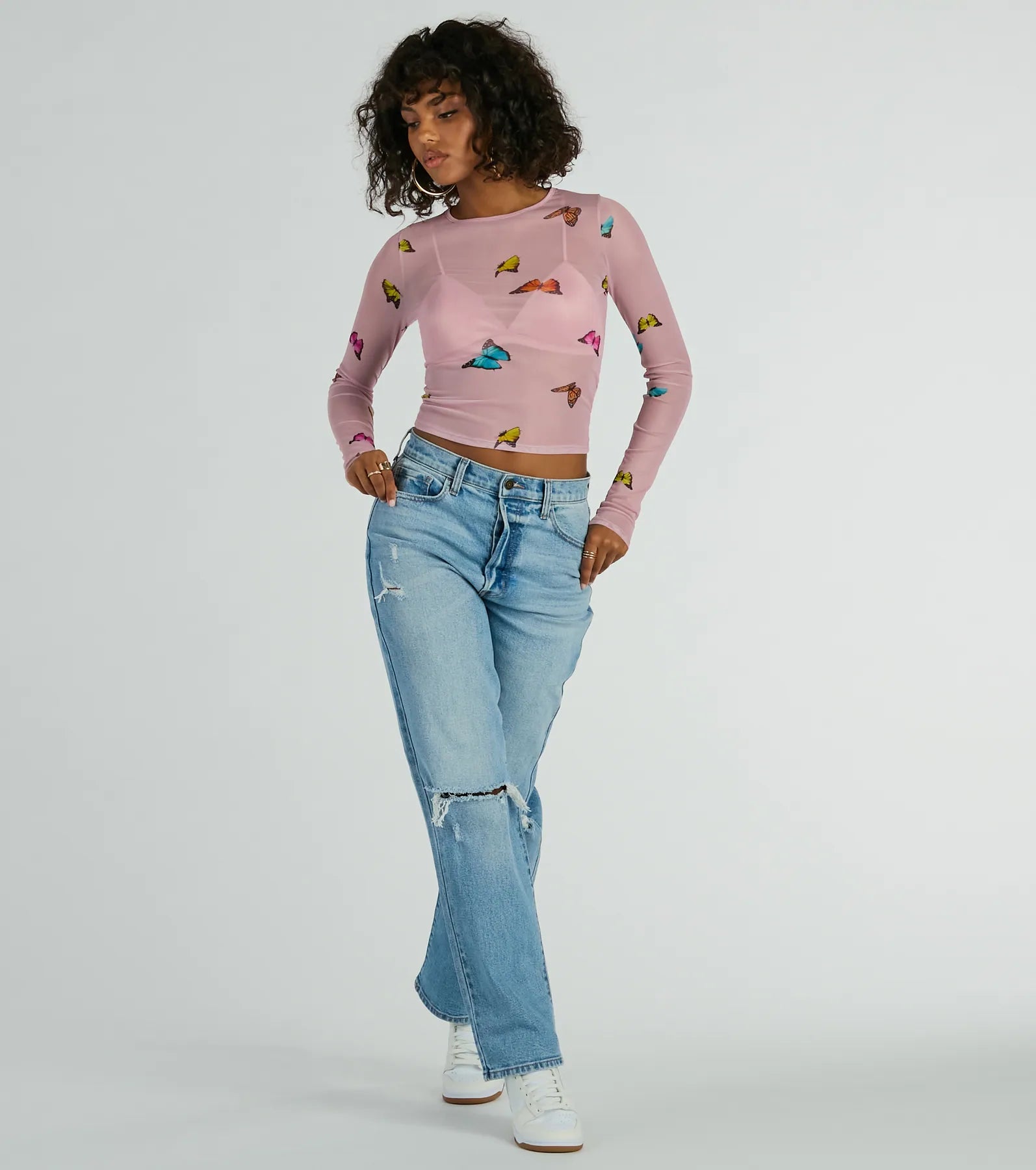 Butterfly Effect Long Sleeve Mesh Crop Top - Image 3