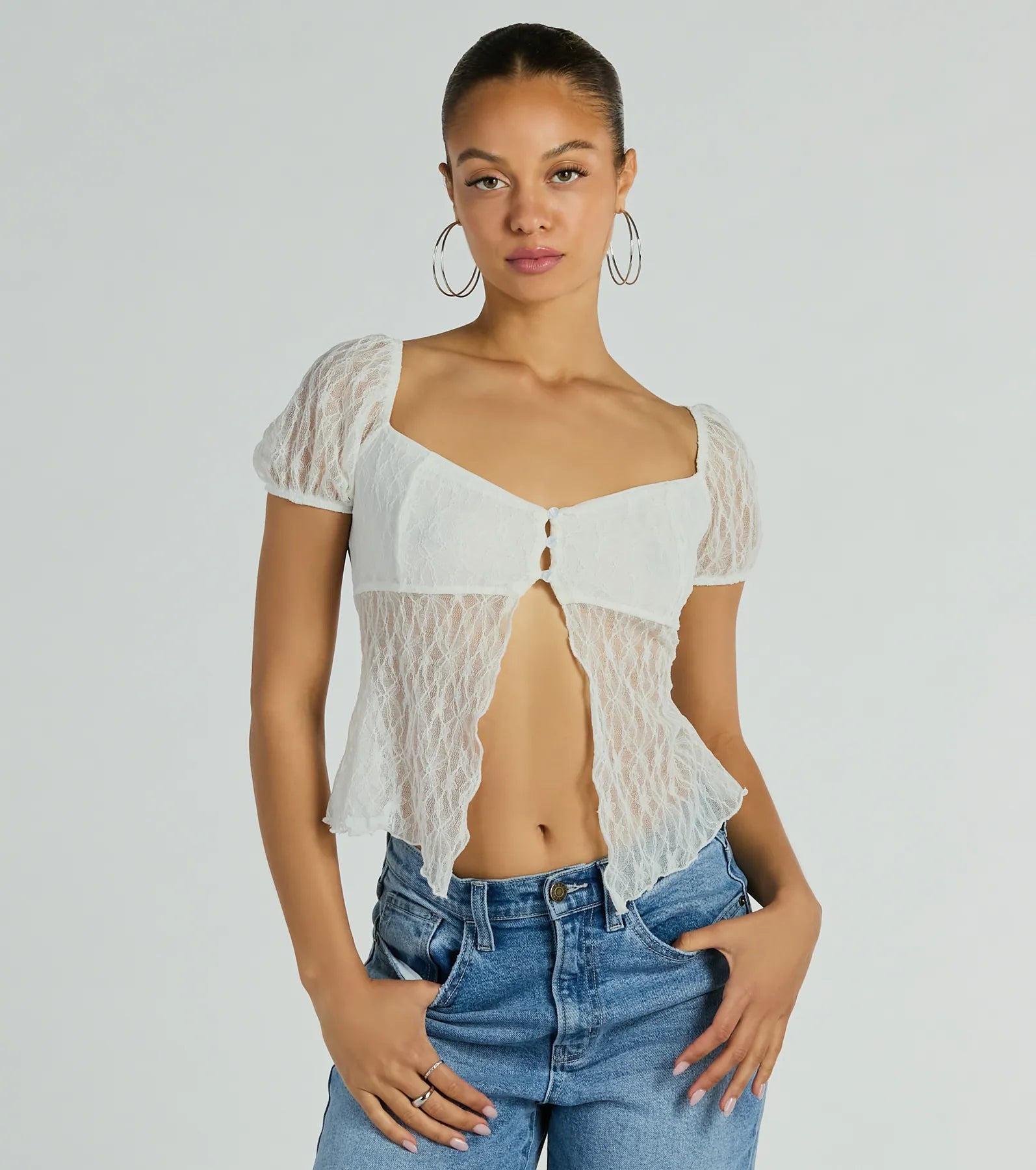 Charm Me Puff Sleeve Lace Crop Top - Image 5