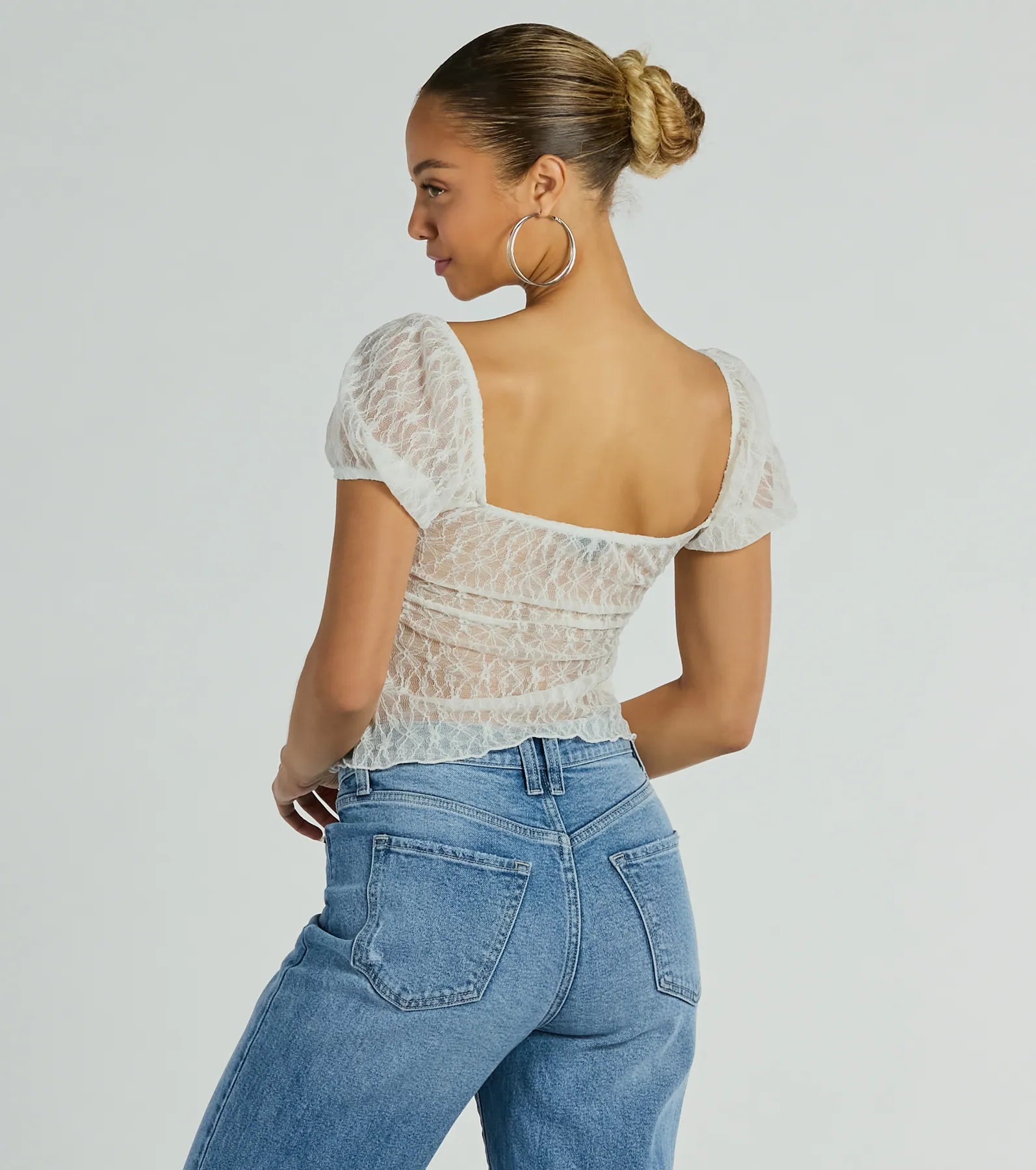 Charm Me Puff Sleeve Lace Crop Top - Image 6