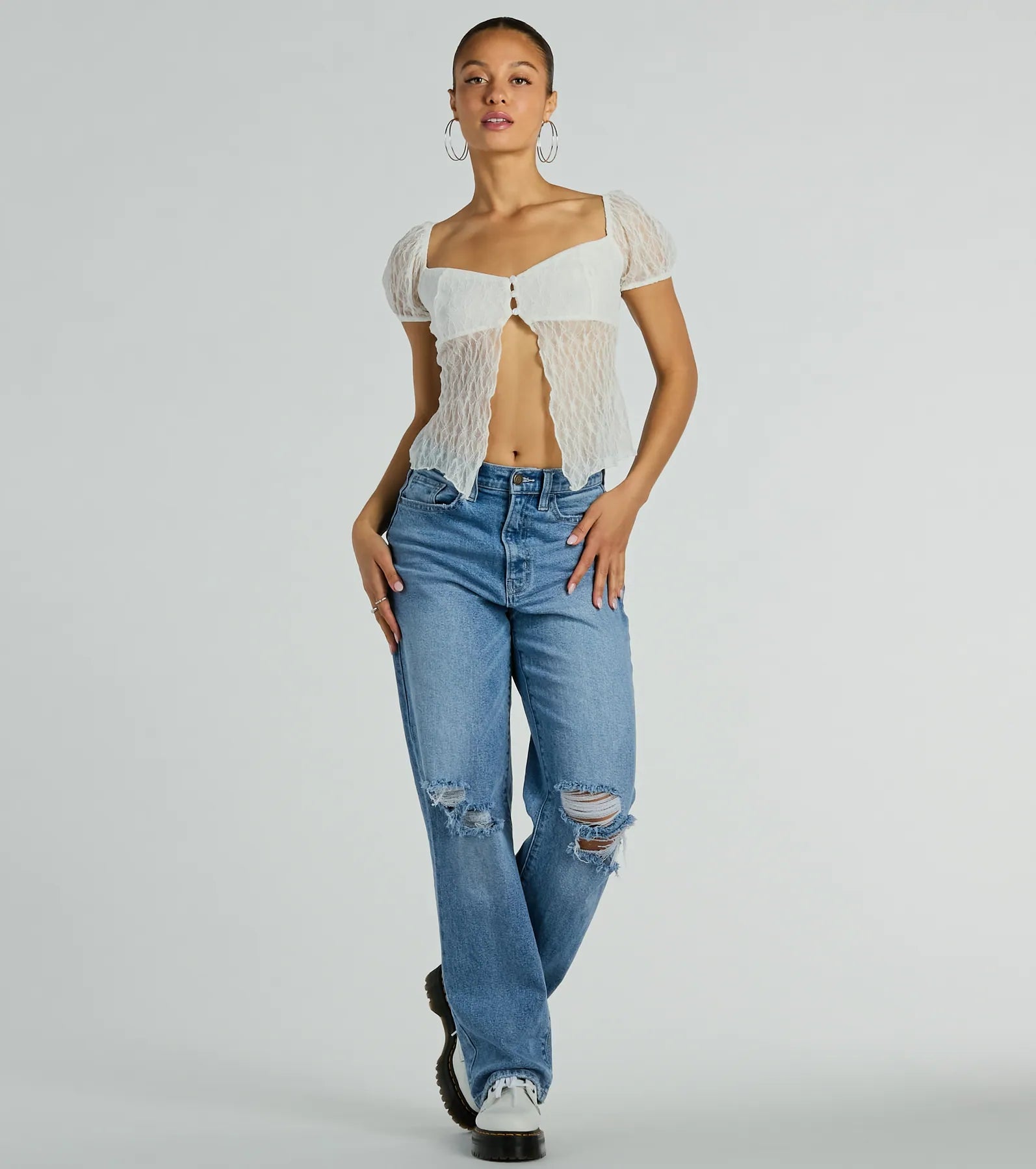 Charm Me Puff Sleeve Lace Crop Top - Image 7